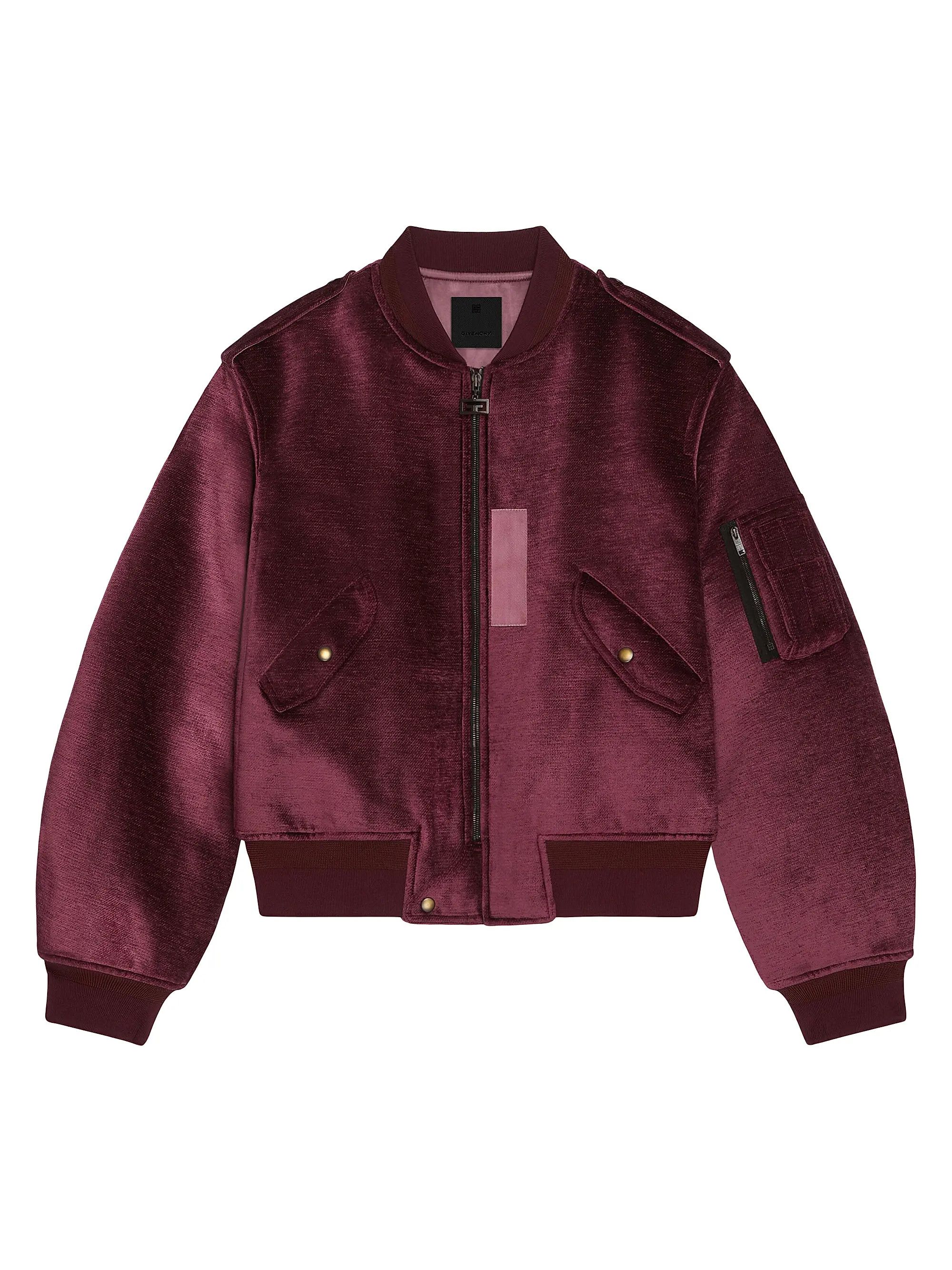 Givenchy o1w1db10925 Velvet Bomber Jacket in Burgundy Size US L / EU 52-54 / 3 - 1 Thumbnail