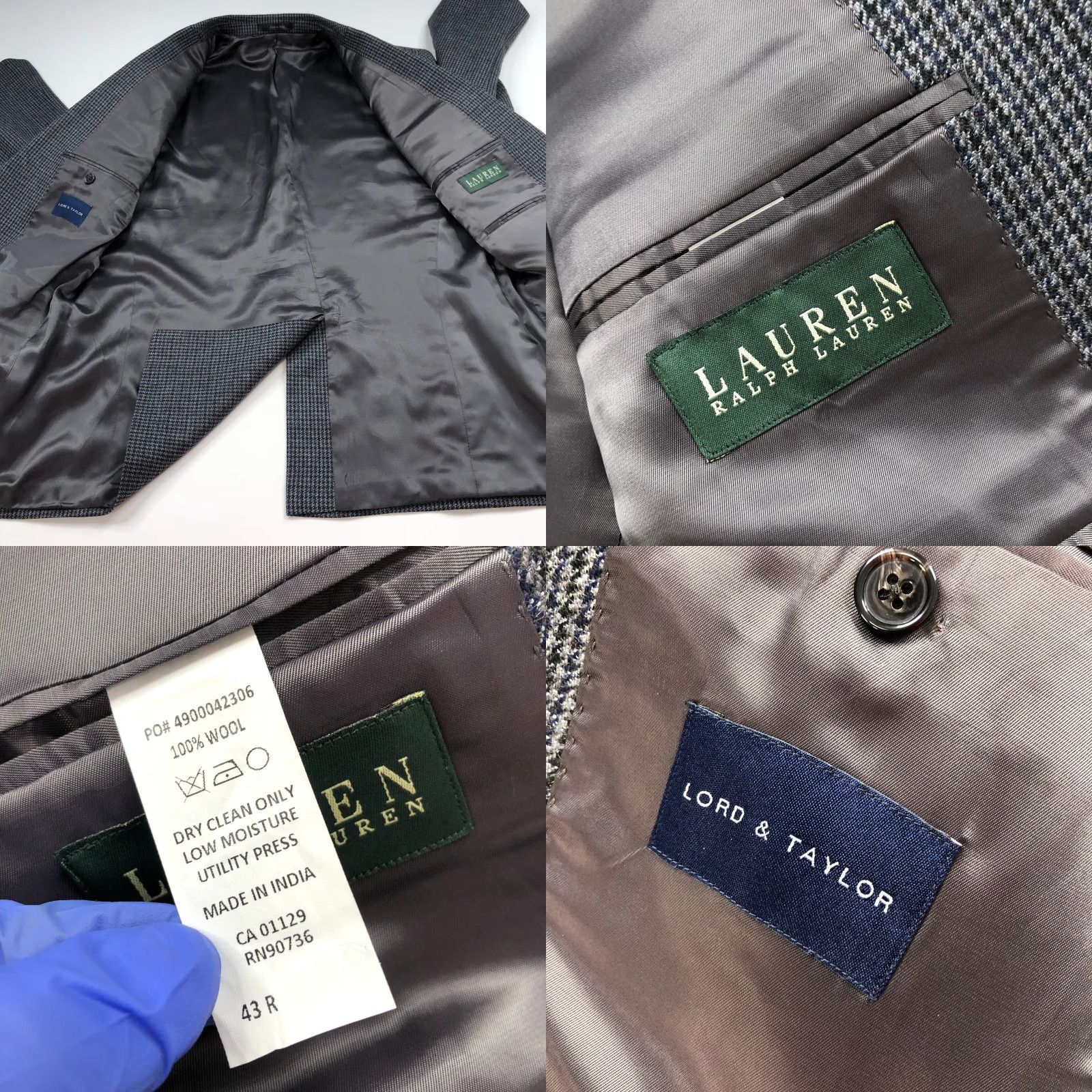 Ralph Lauren Lauren Ralph Lauren Green Label Sport Coat Jacket Gray Houndstooth 43R Wool Notch Single-Breasted Mens Regular Jacket Front Two-Button Vintage No Size US XS / EU 42 / 0 - 9 Thumbnail