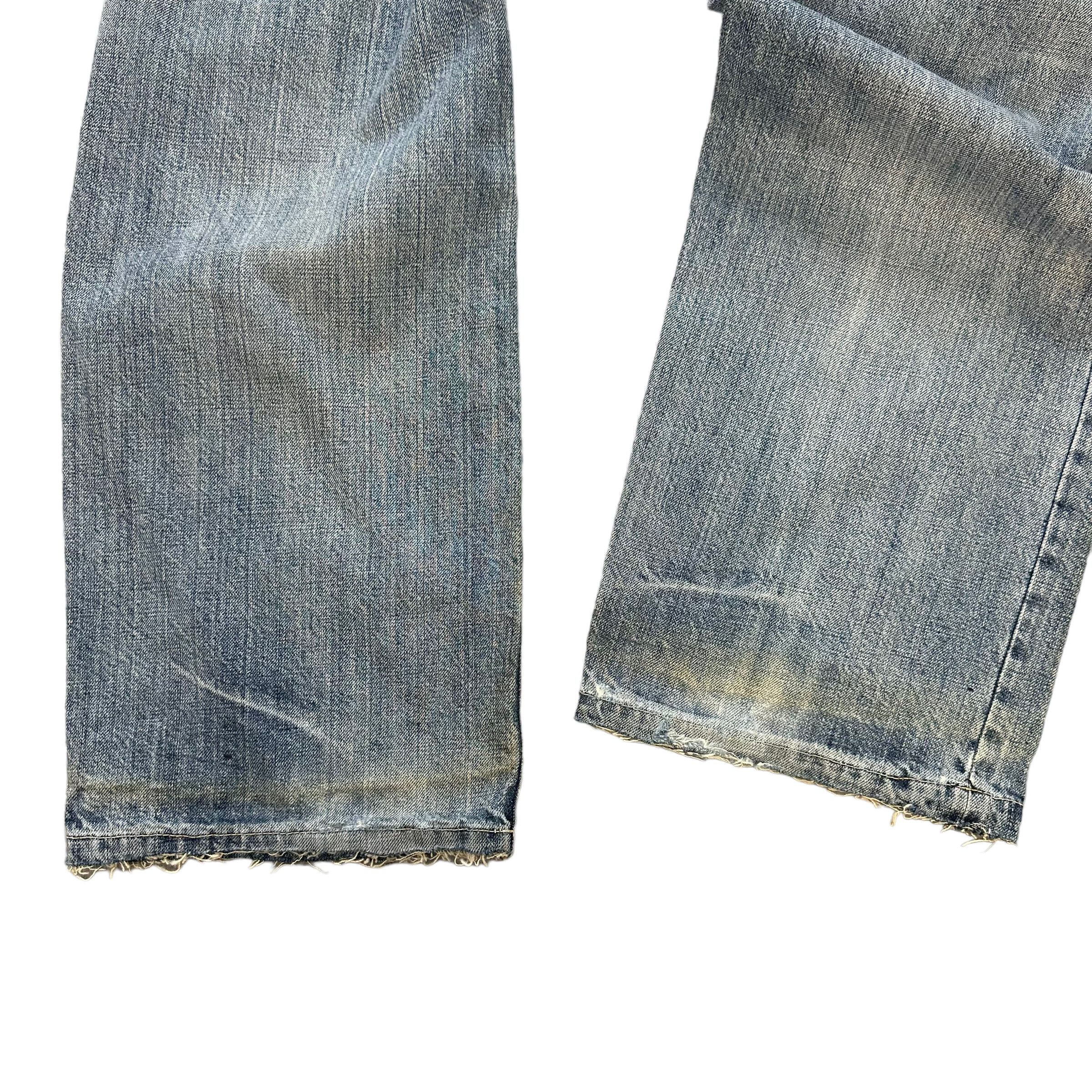 Issey Miyake TRASHED🔥 TETE HOMME LIGHT WASH STUDDED DENIM PANT #7798-176 Size US 31 - 15 Thumbnail