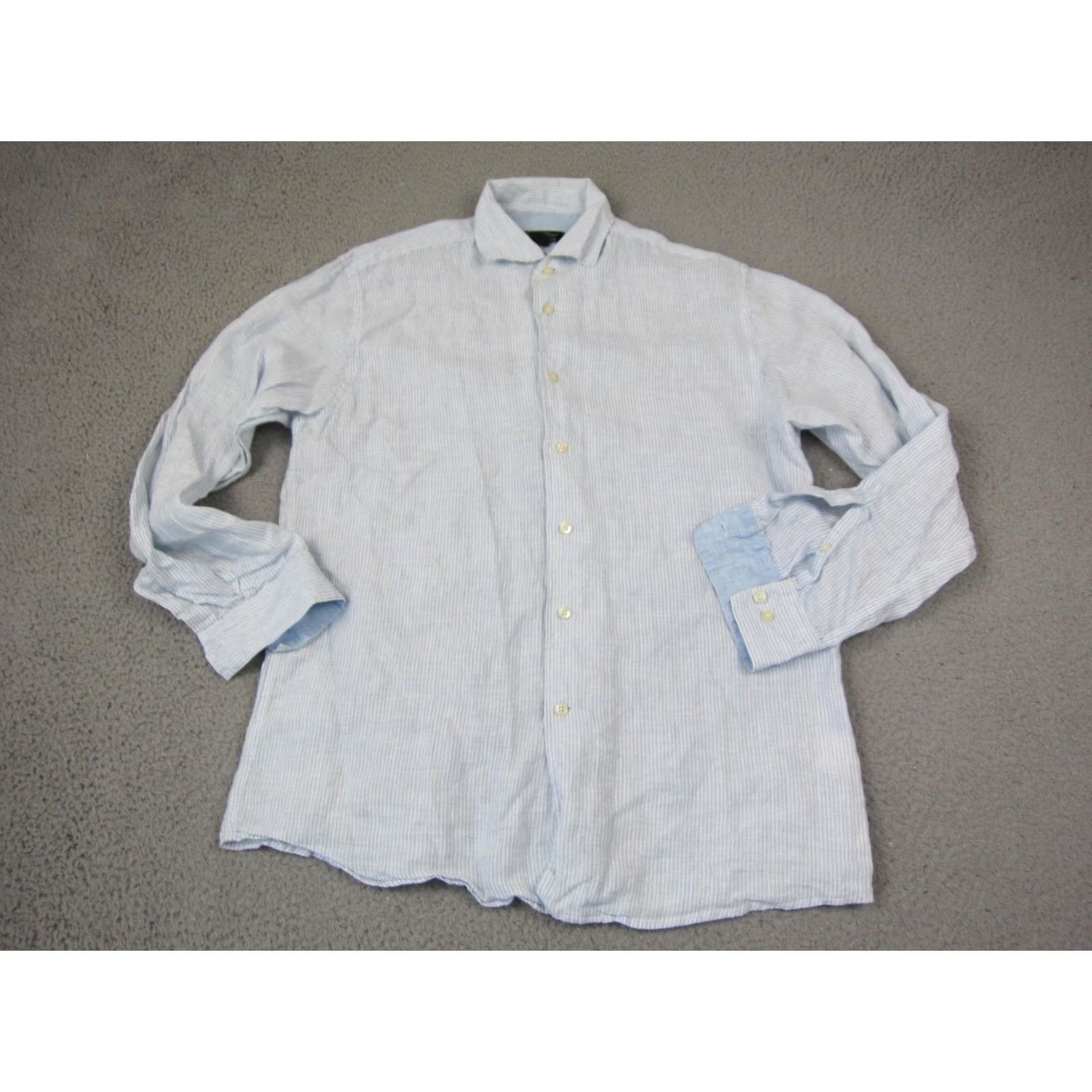 Pronto Uomo Pronto Uomo Shirt Mens Large Blue Linen Button-Up Striped Casual Size US L / EU 52-54 / 3 - 2 Thumbnail