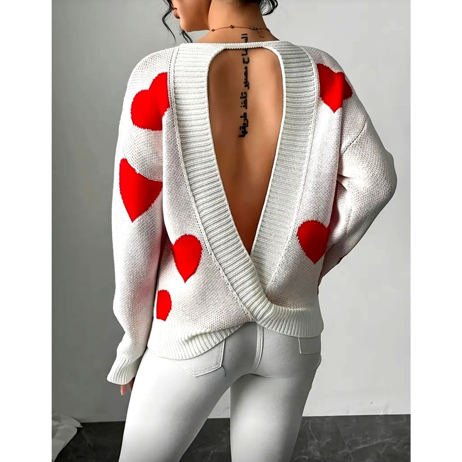 Other Elegant Heart Backless Long Sleeve Crew Neck Sweater 10 Size L / US 10 / IT 46 - 5 Thumbnail