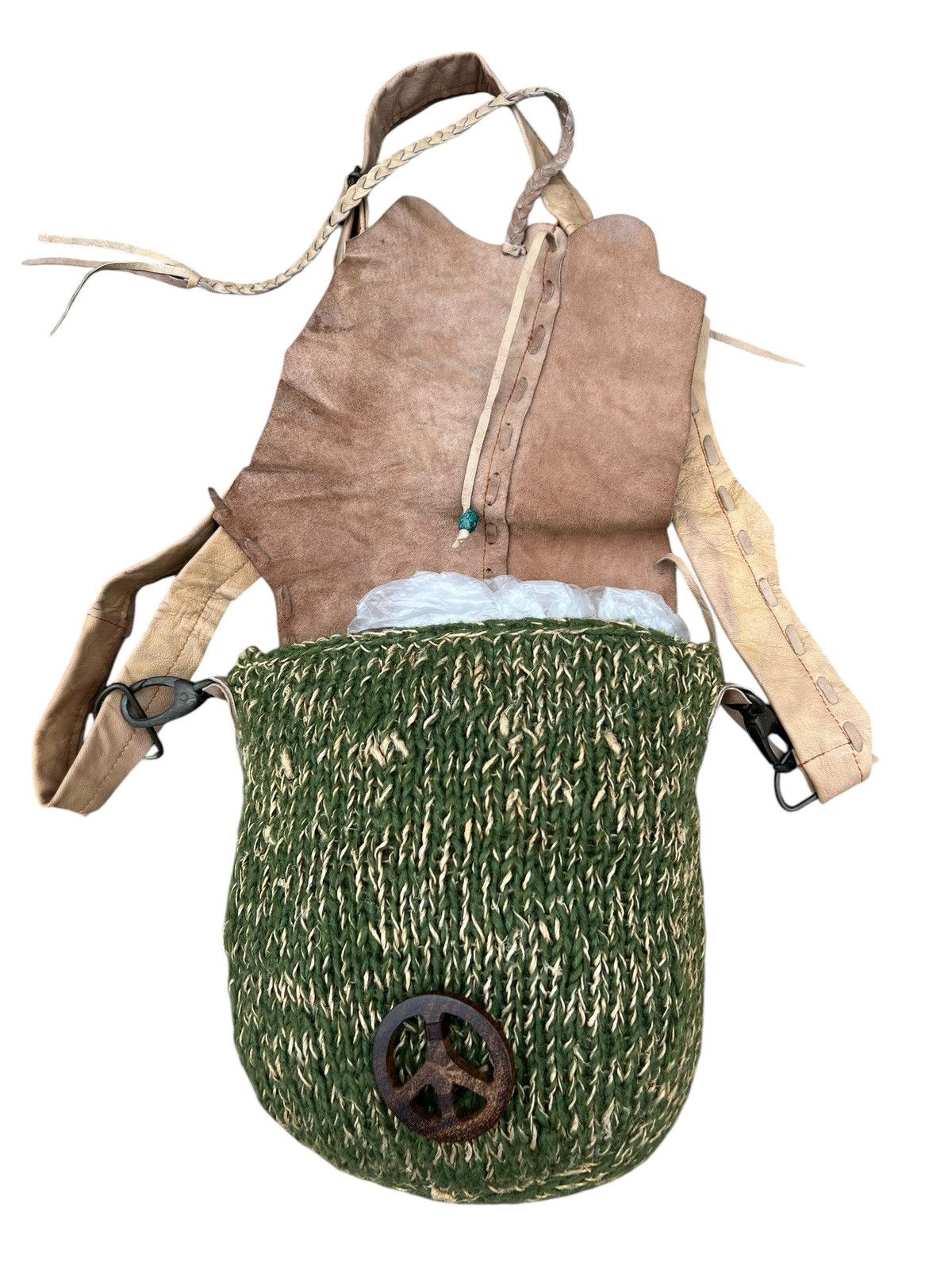 Leather Vintage Gohemp Gowest Japan Distress Patina Leather Wool Bag Size ONE SIZE - 8 Thumbnail