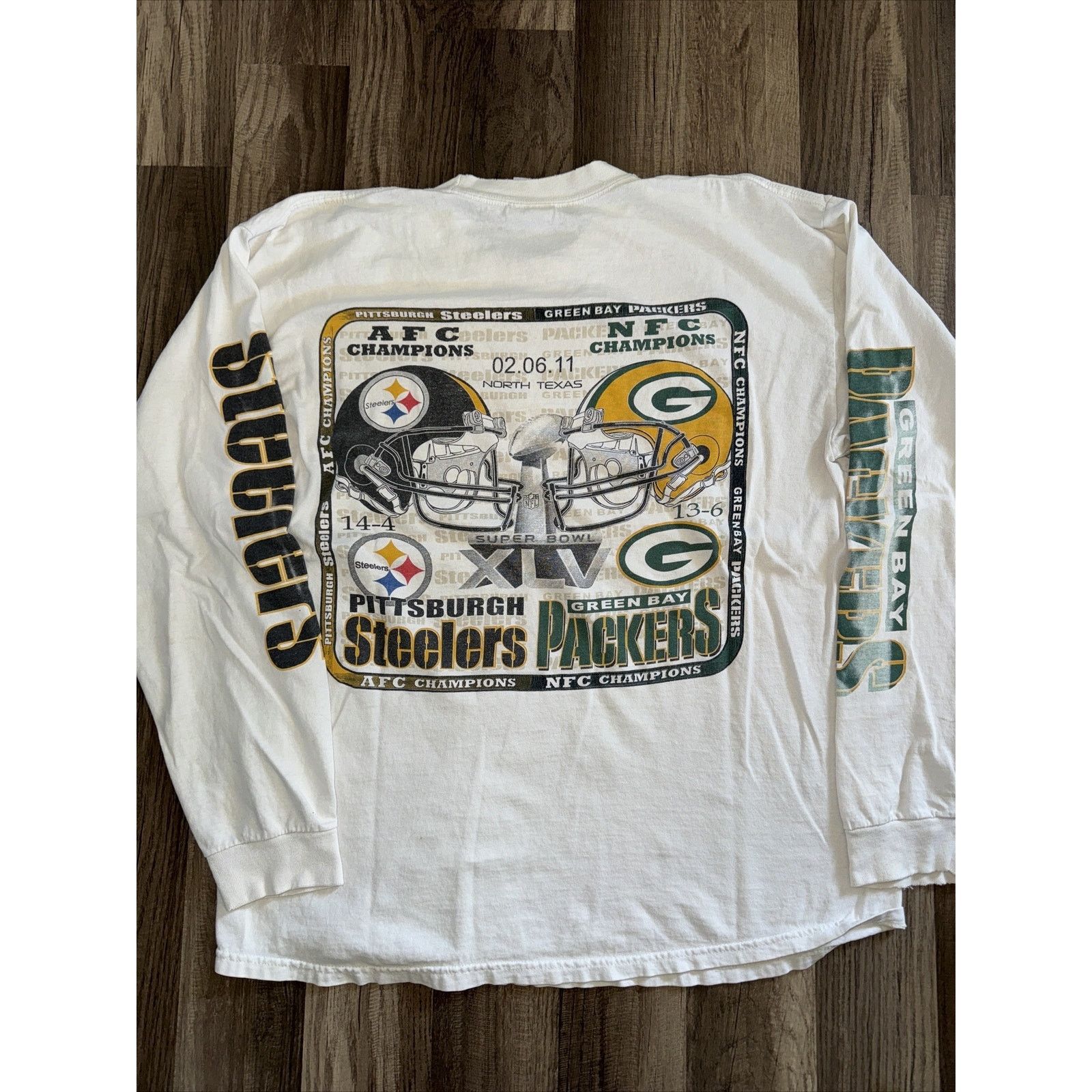 Band Tees × NFL Steelers Packers Long Sleeve T-Shirt White Large Vintage Size US XL / EU 56 / 4 - 1 Thumbnail