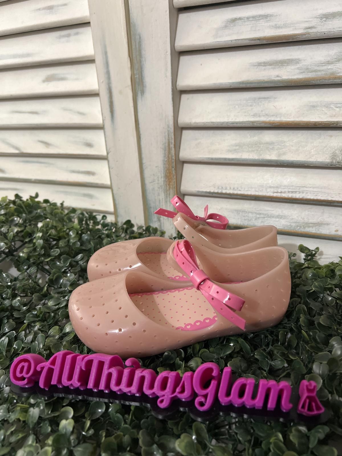 Unknown London Mini Melissa furadinha Pink Mary Jane Rubber Shoes Bow Strap Size US 11 / IT 41 - 4 Thumbnail