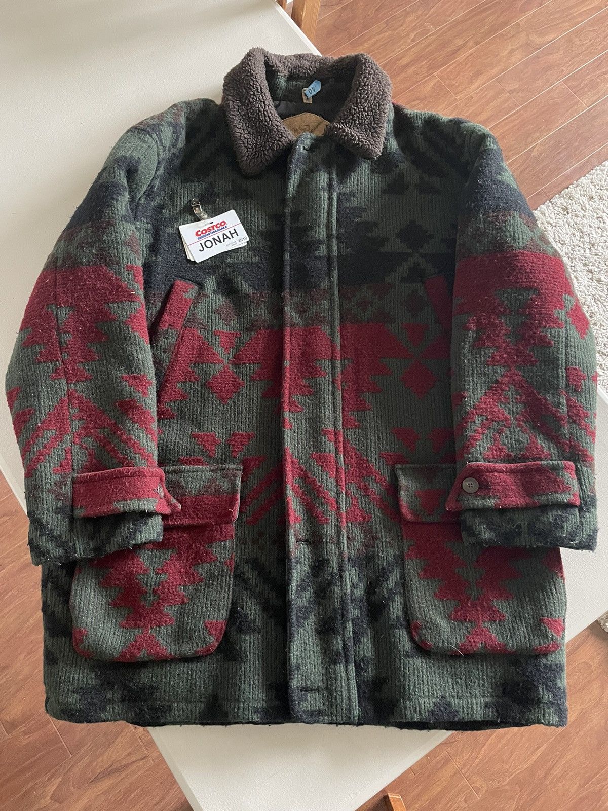 image of Made In USA x Vintage 90’S Woolrich Aztec Wool Patterned Coat in Green, Men's (Size XL)