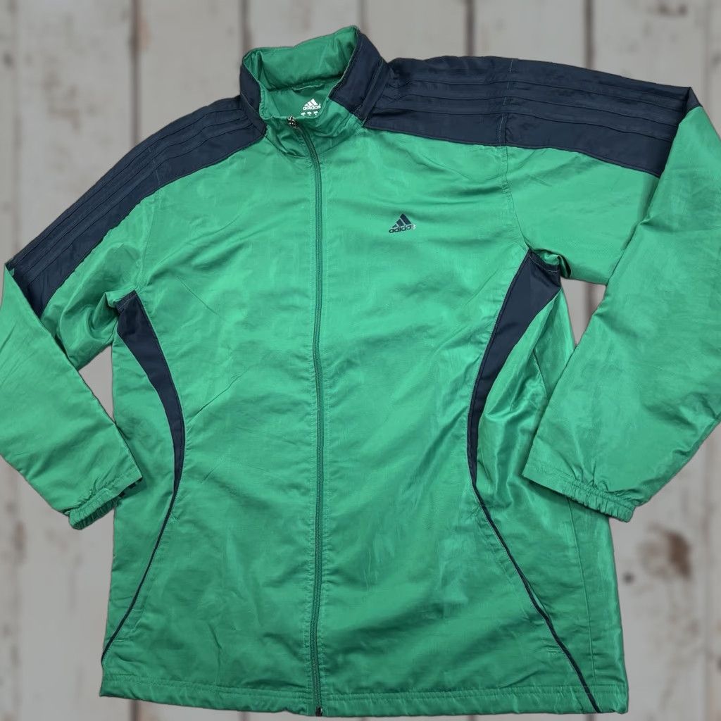 Adidas Adidas Windbreaker Jacket Men’s XL Green Navy Blue Full Zip Hooded Pockets Lined Logo Zip Size US XL / EU 56 / 4 - 1 Thumbnail