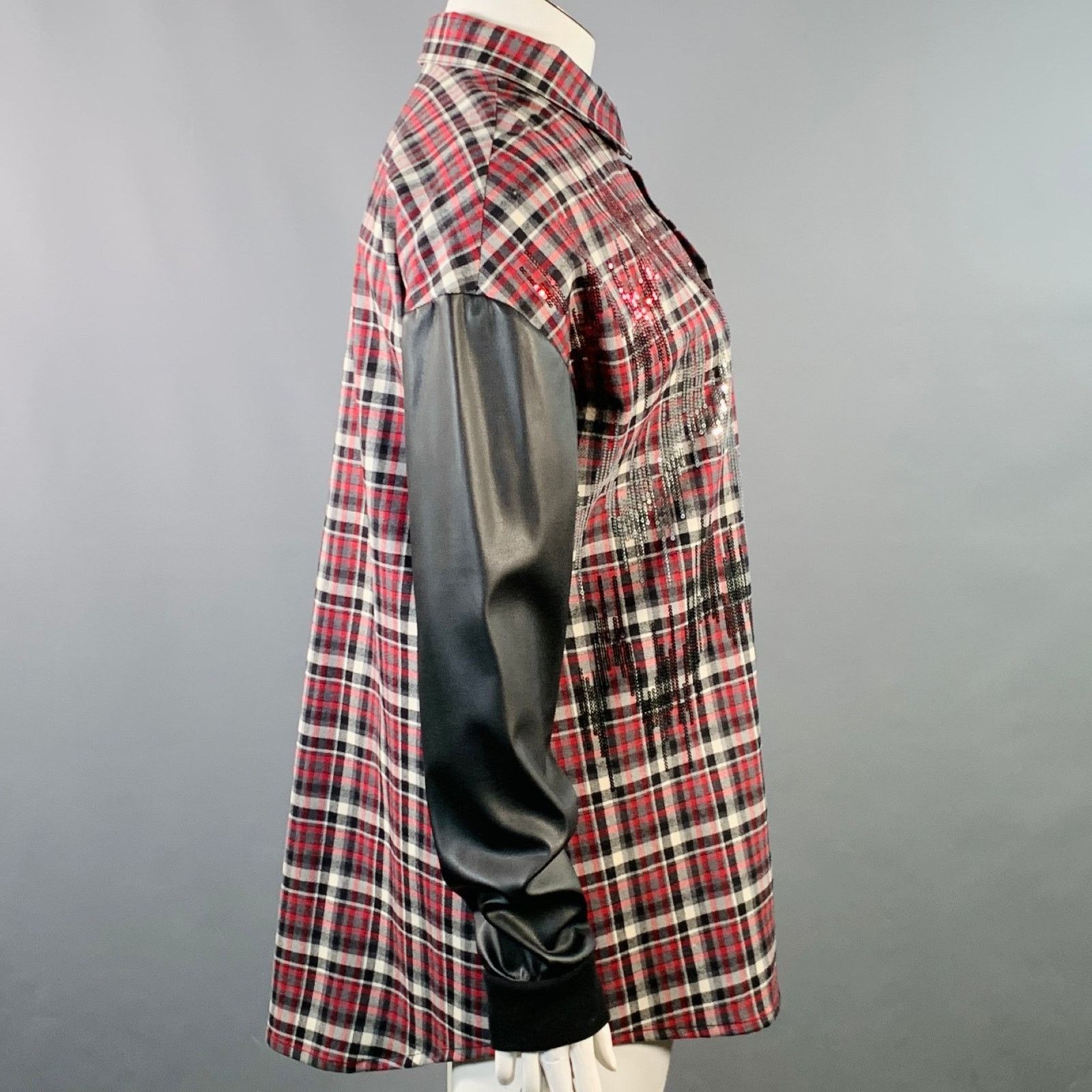 Giambattista Valli GIAMBA by GIAMBATTISTA VALLI Black Red Wool Snaps Shirt Size XL / US 12-14 / IT 48-50 - 3 Thumbnail