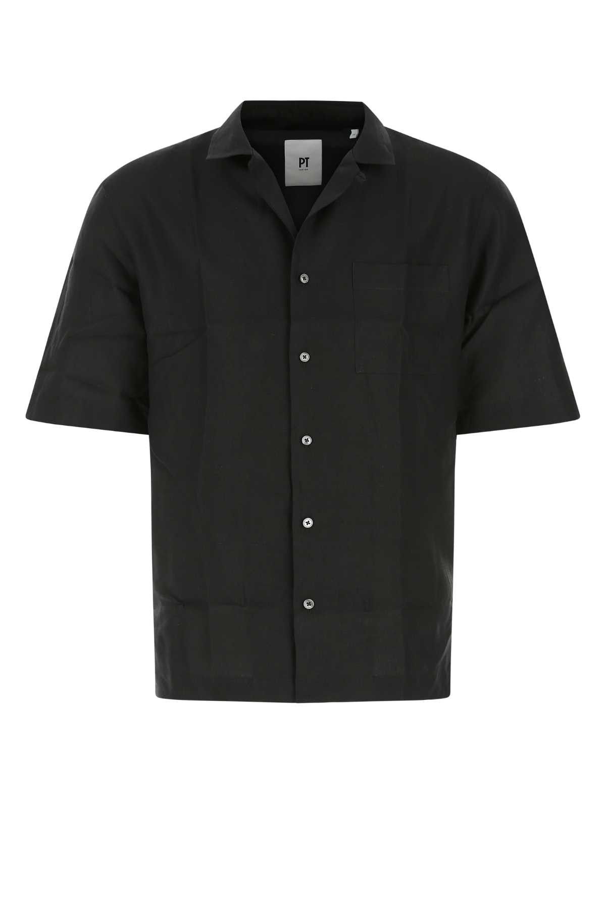 image of Pt Torino Black Linen Shirt, Men's (Size Large)