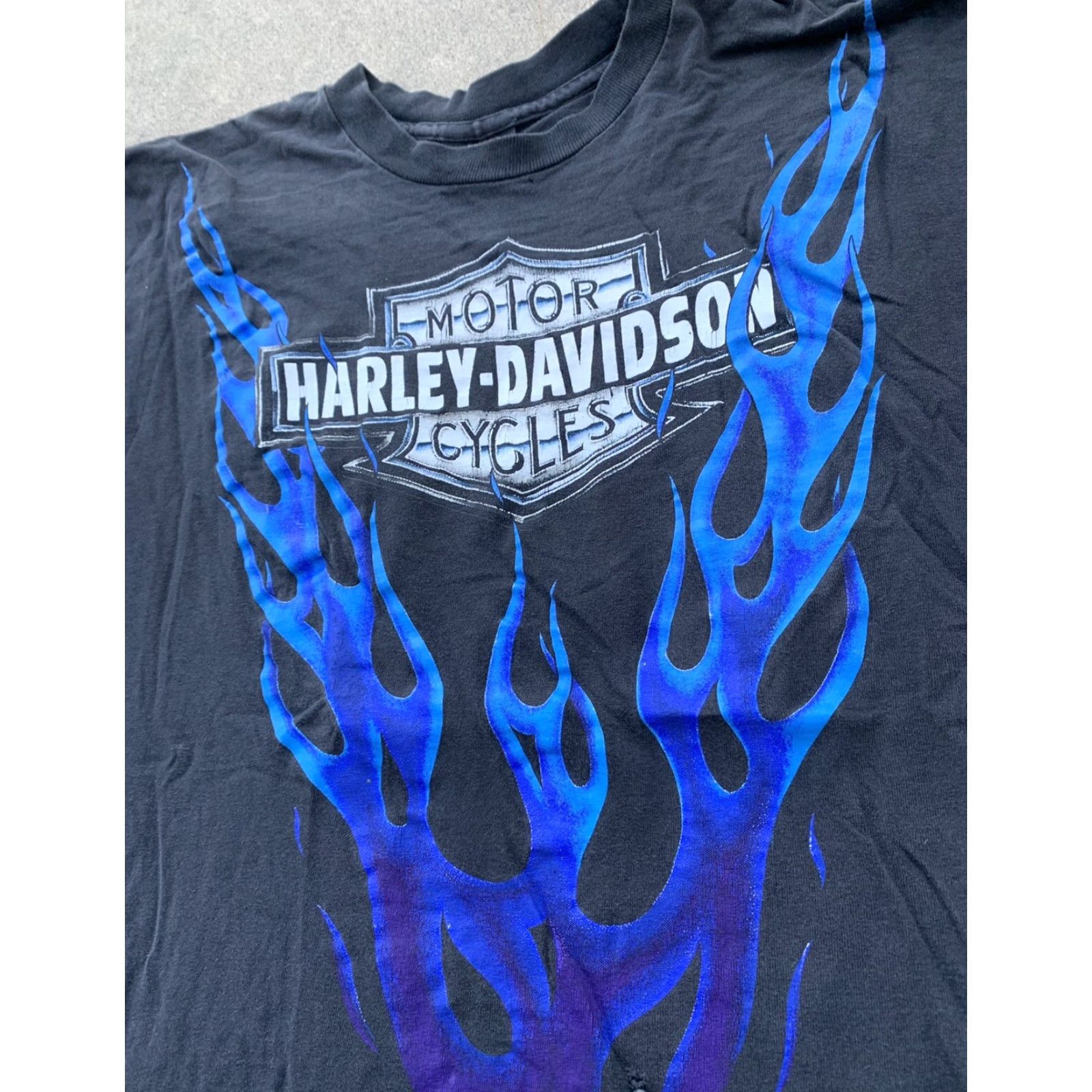 Harley Davidson VINTAGE Harley-Davidson t-shirt Men 3XL Black graphic tee 1993 90th anniversary blue flames USA Stockon (Stockton) XXXL Size US XXL / EU 58 / 5 - 7 Thumbnail