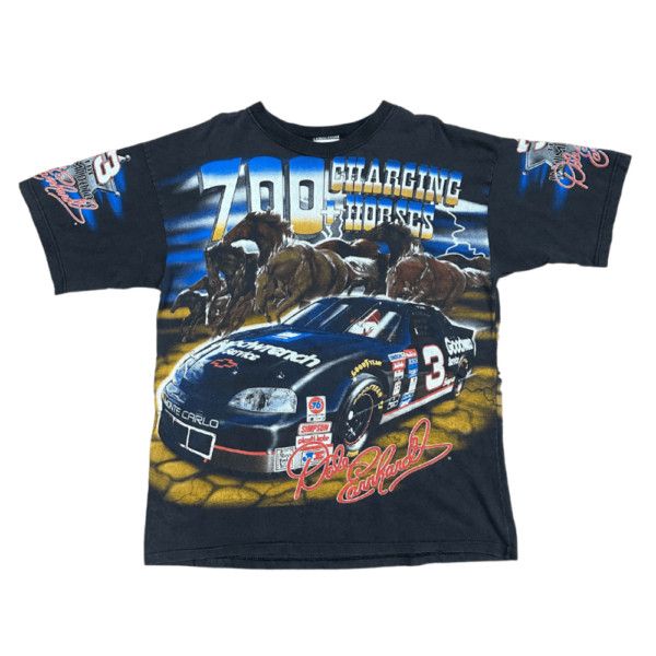 image of Vintage Mid/late 90's Dale Earnhardt "charging Horses" Nascar Tee in Black, Men's (Size XL)