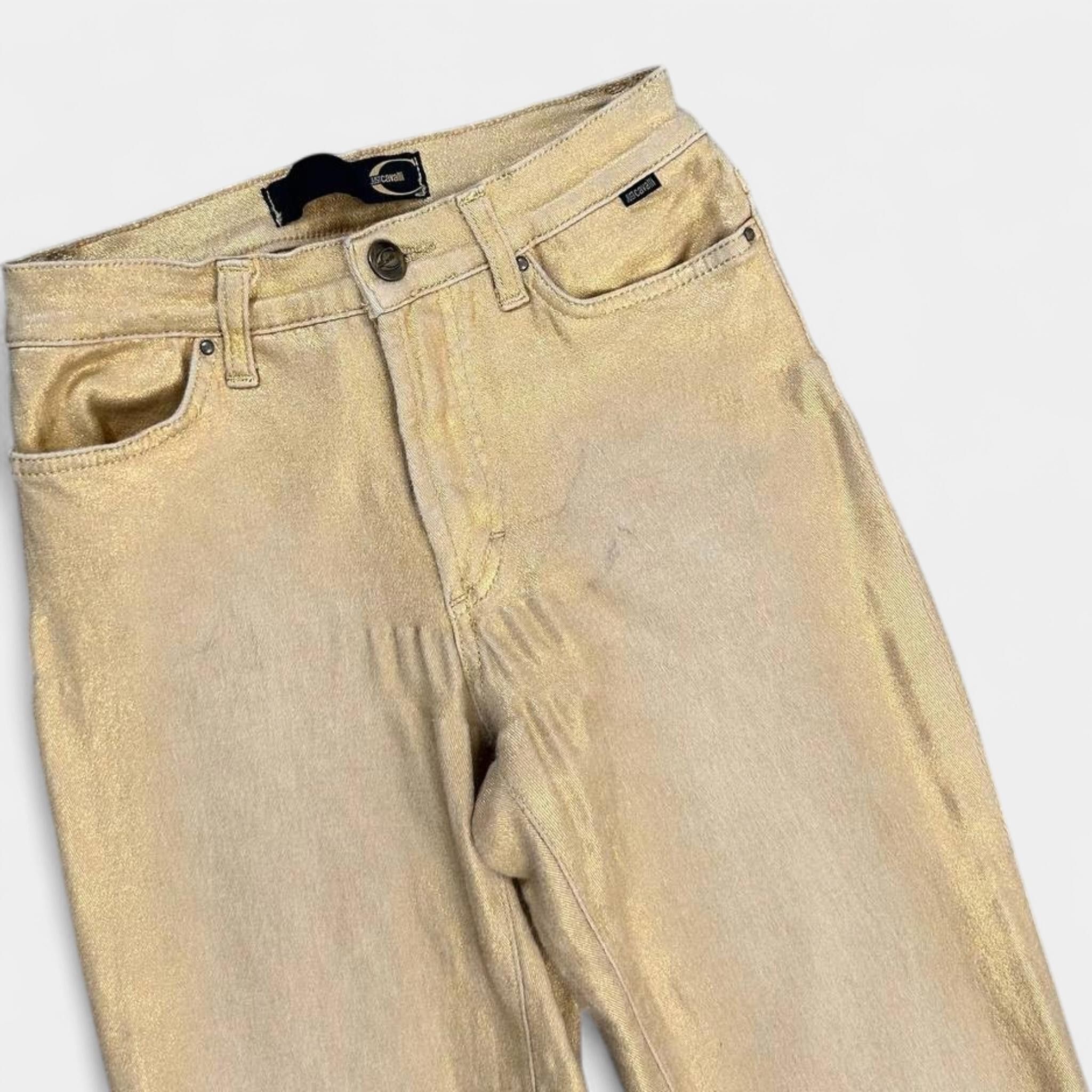 Roberto Cavalli Cavalli Metallic Gold Straight Leg Jeans Size 26" / US 2 / IT 38 - 2 Thumbnail