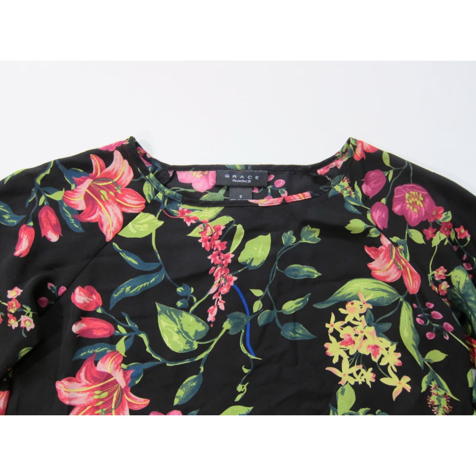 Pinko Grace Blouse Shirt Women Small Black Green Pink Floral Sheer Flare Sleeve 100% polyester Size S / US 4 / IT 40 - 4 Thumbnail