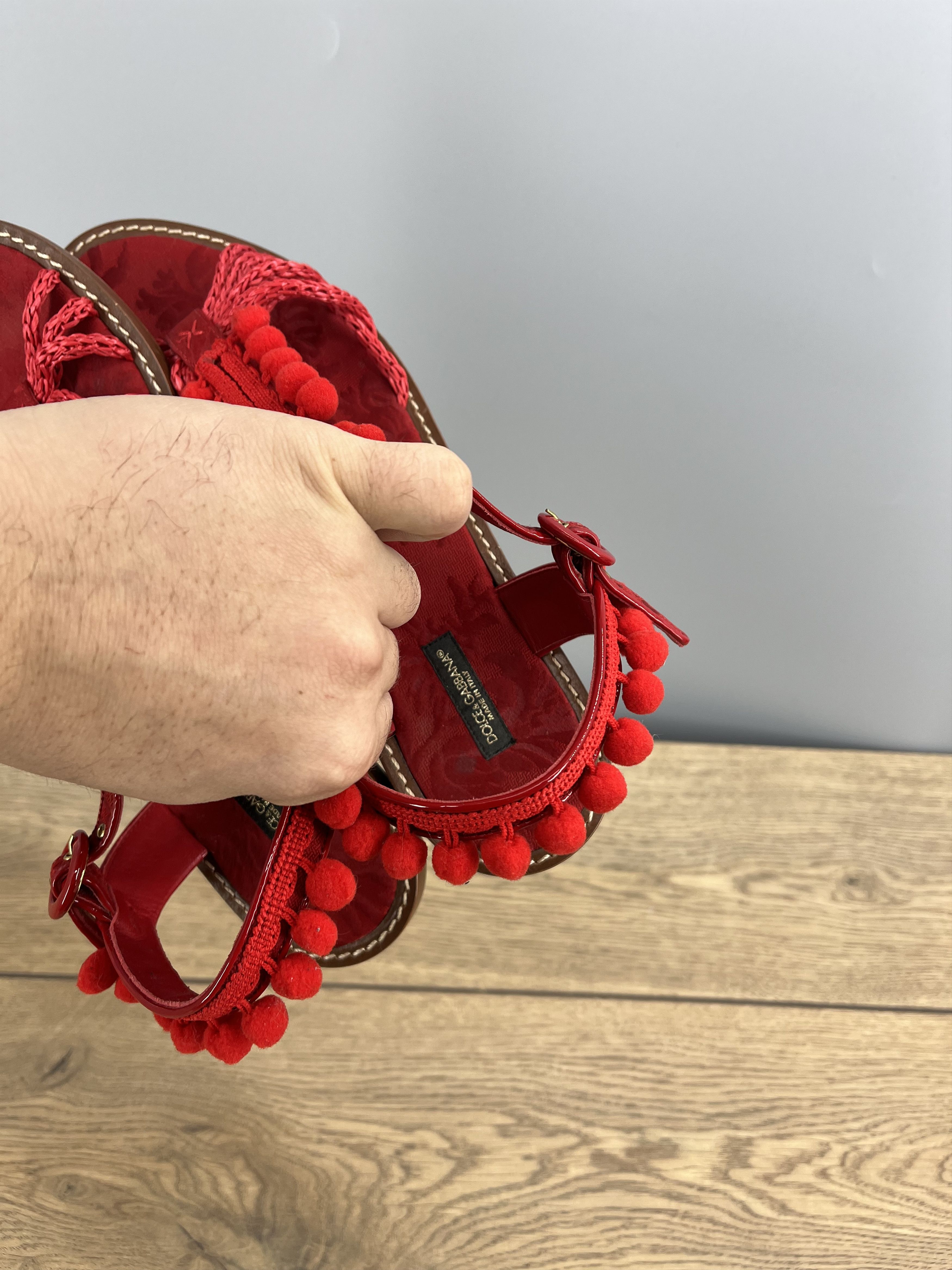 Dolce & Gabbana Vintage Dolce & Gabbana Red Leather Sandals Pom Pom Size US 9 / IT 39 - 7 Thumbnail
