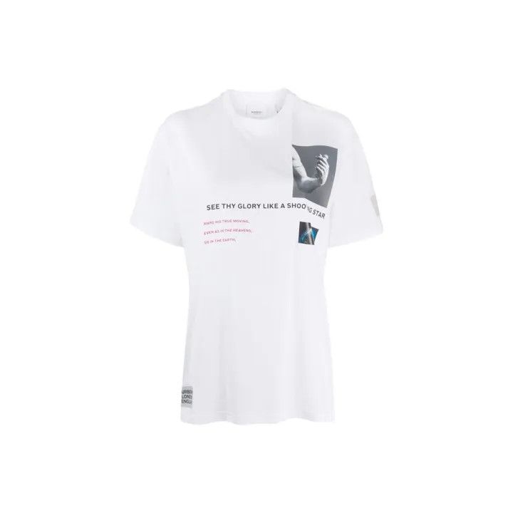 Burberry Burberry White Printed Short Sleeve T-Shirt 0079 Size M / US 6-8 / IT 42-44 - 1 Thumbnail