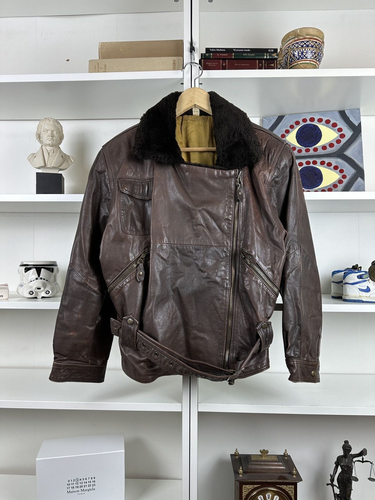 Other Vintage 90s leather jacket with faux fur collar Size L / US 10 / IT 46 - 3 Thumbnail
