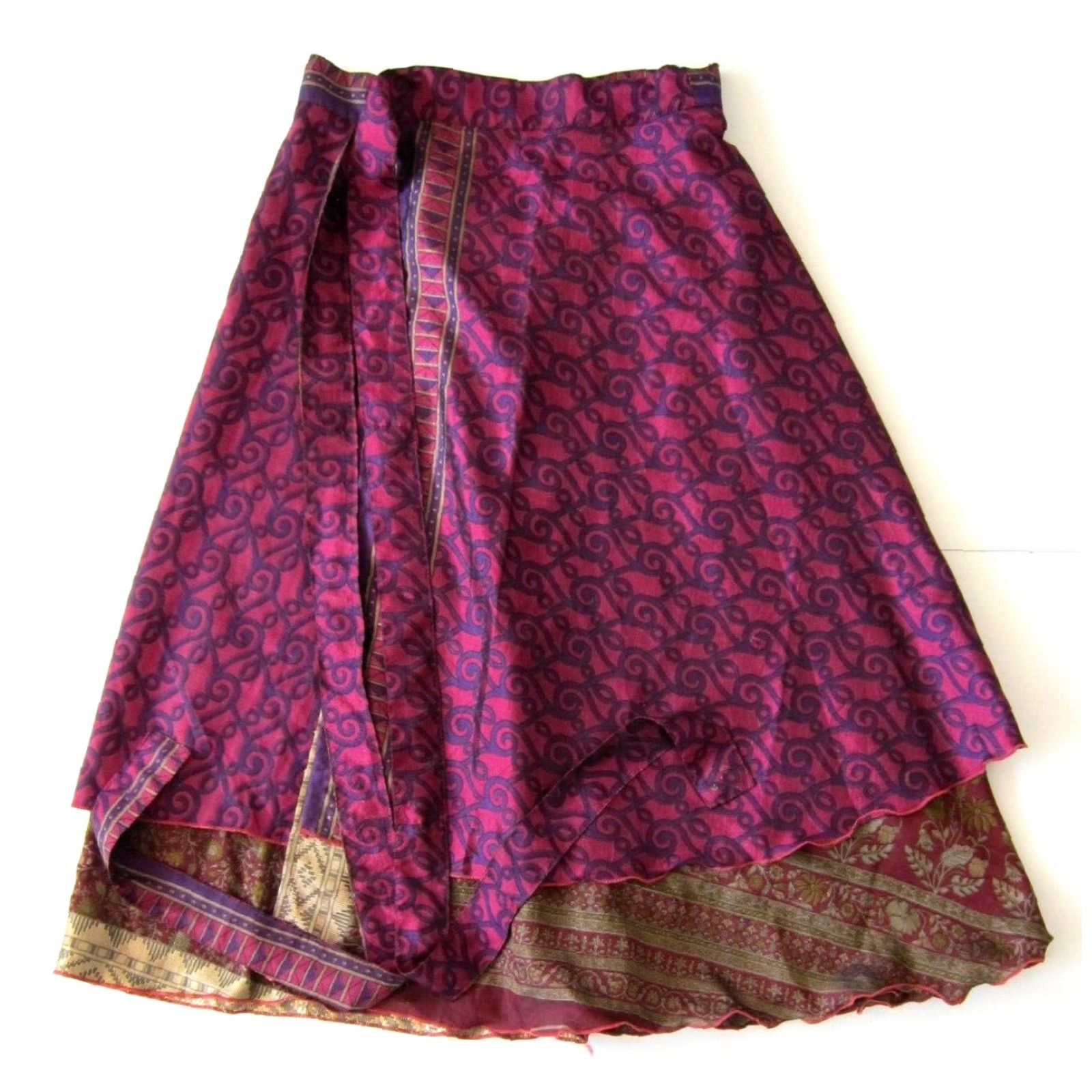 Pinko VINTAGE NWT Vevez India Silk Pink Purple Gold Red Floral Long Maxi Wrap Skirt Medium Size 32" / US 10 / IT 46 - 2 Thumbnail