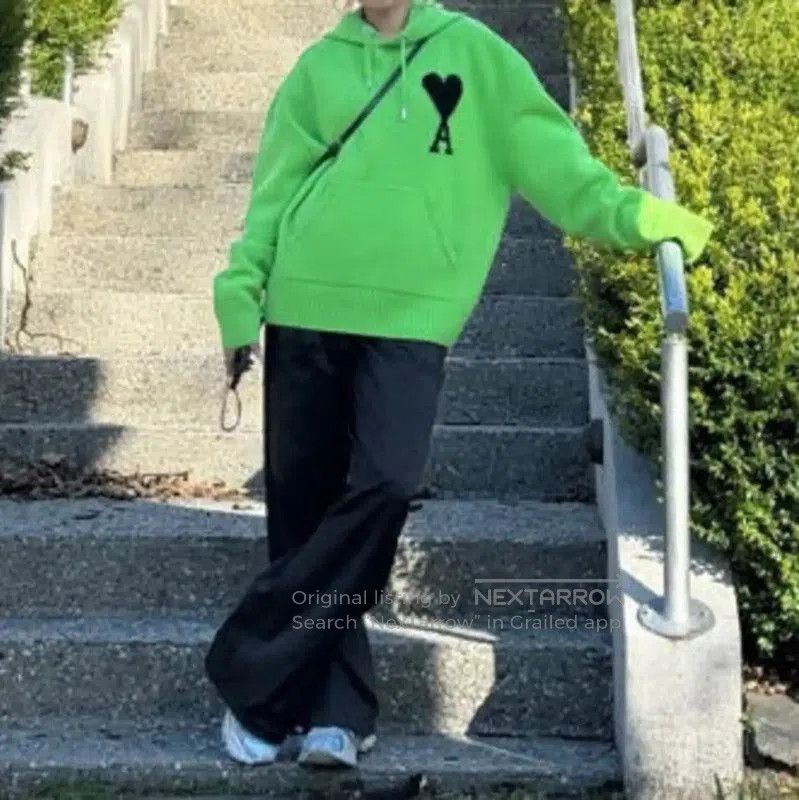 AMI AMI Green Men's Hoodie with Heart Design . Size US S / EU 44-46 / 1 - 3 Thumbnail