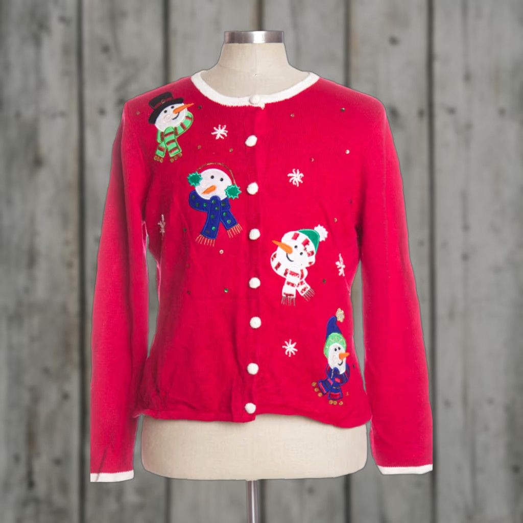 Vintage VINTAGE Tiara International Red Ugly Christmas Cardigan Shirt Woman Mens XL L Ramie Cotton 42” 24” Flair Snowmen Christmas Cardigan Size L / US 10 / IT 46 - 1 Preview