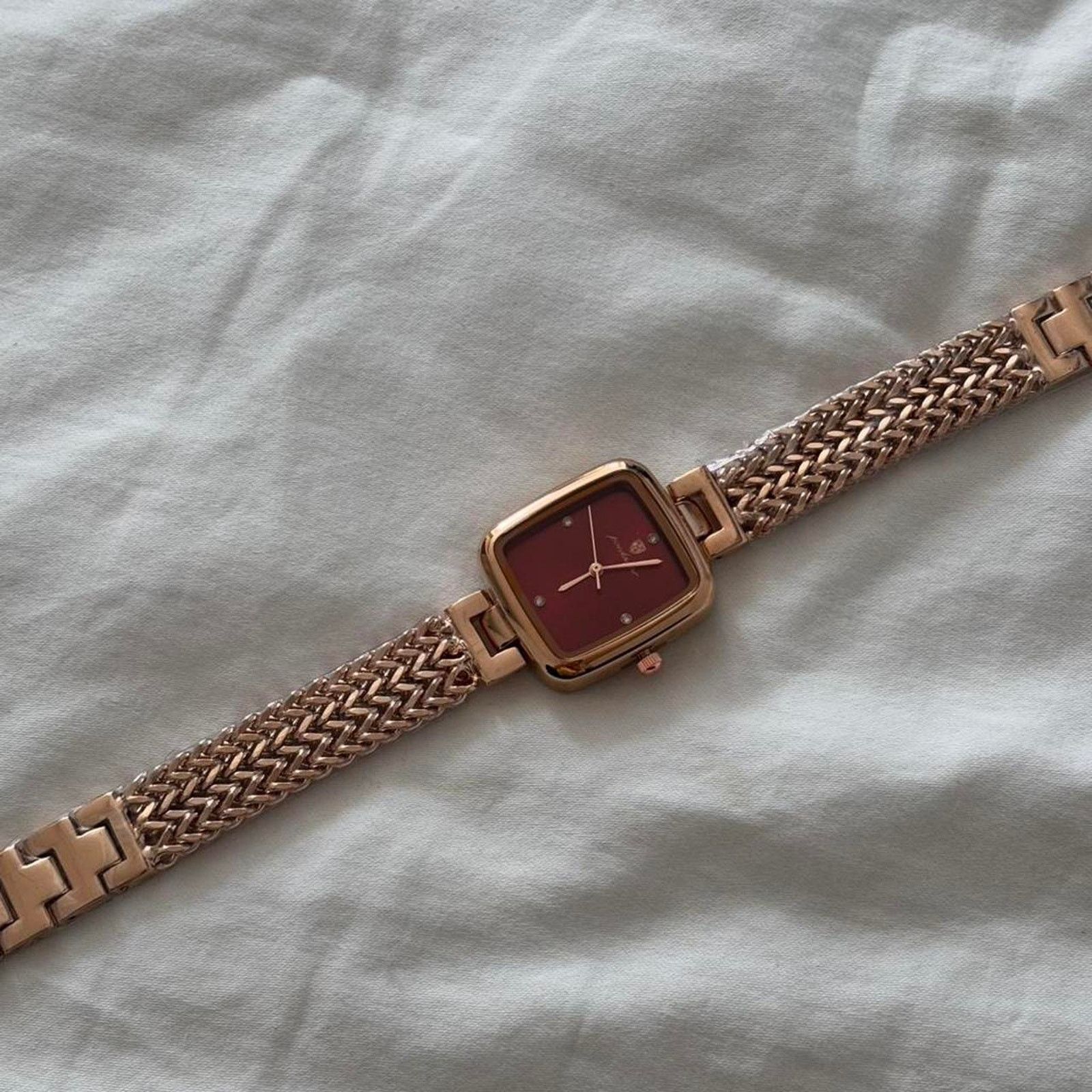 Other Gold Square Watch Red Dial Luxury Mesh Band Waterproof Size ONE SIZE - 3 Thumbnail