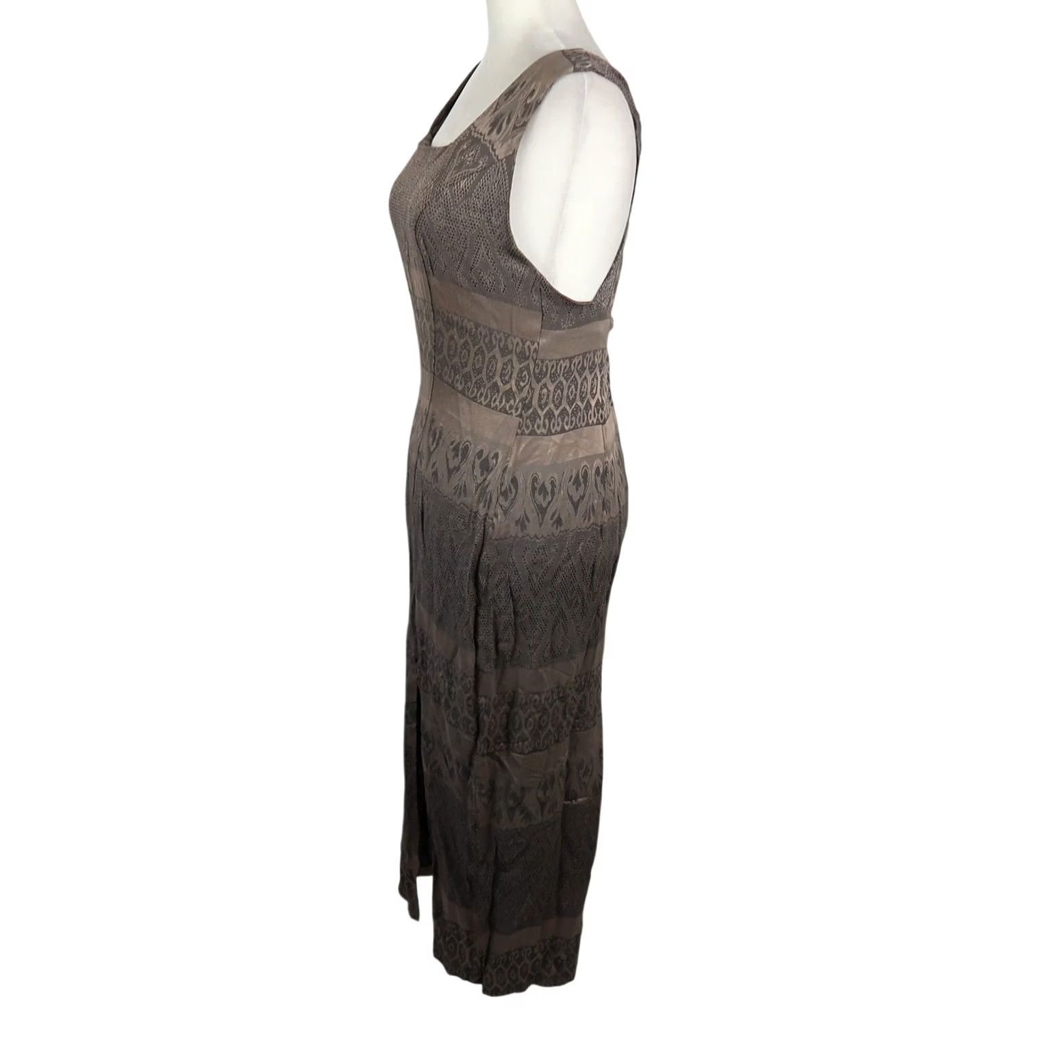Vintage VINTAGE Knapp Studio Dress Midi Pencil 90s Taupe Brown Floral Sleeveless Square Neck Women 7 Size M / US 6-8 / IT 42-44 - 3 Thumbnail