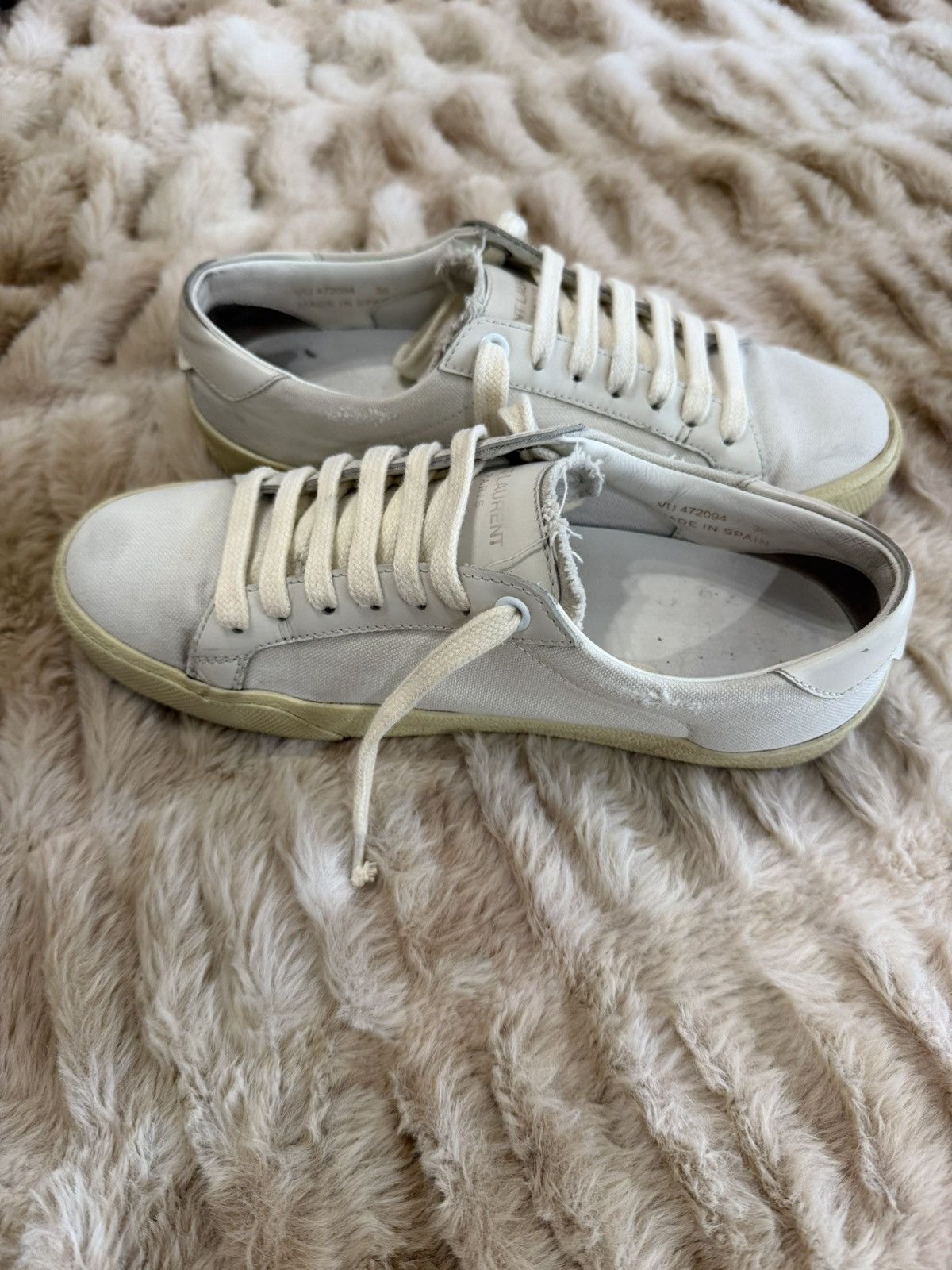 Saint Laurent Paris Saint Laurent Paris Distressed White Low-Top Sneakers Size US 6 / IT 36 - 4 Thumbnail