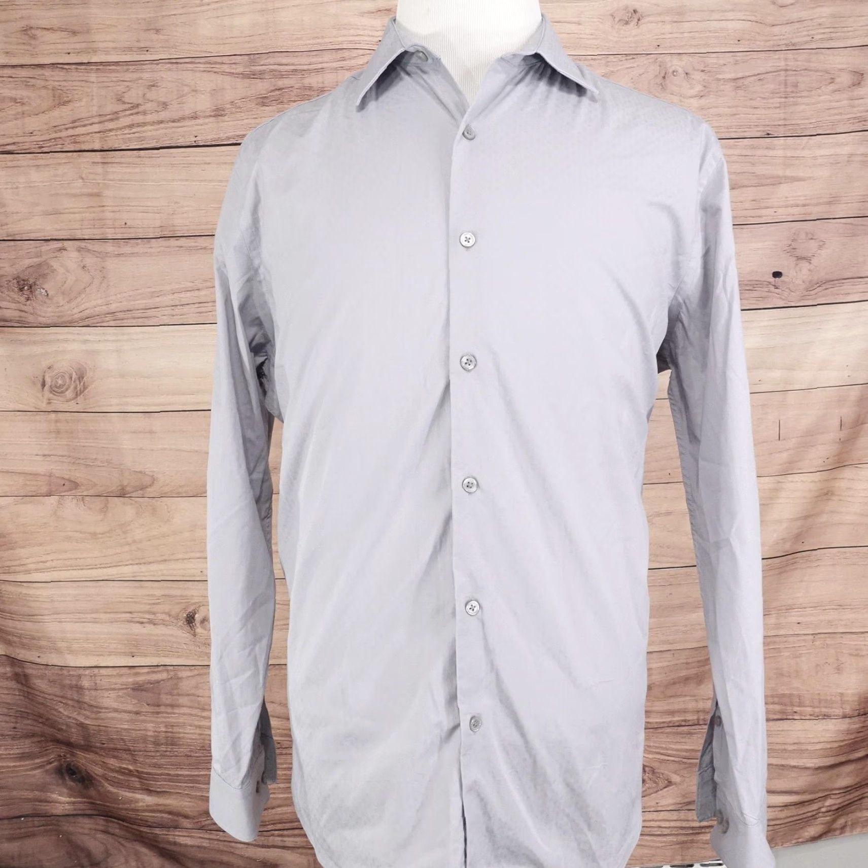 Apt. 9 VINTAGE? No. Then: Apt. 9 Dress Shirt Mens L Gray Regular Fit Long Sleeve 16.5 34/35 Cotton Spandex Stretch Button Front Collar Barrel Cuff Size 42R - 3 Thumbnail