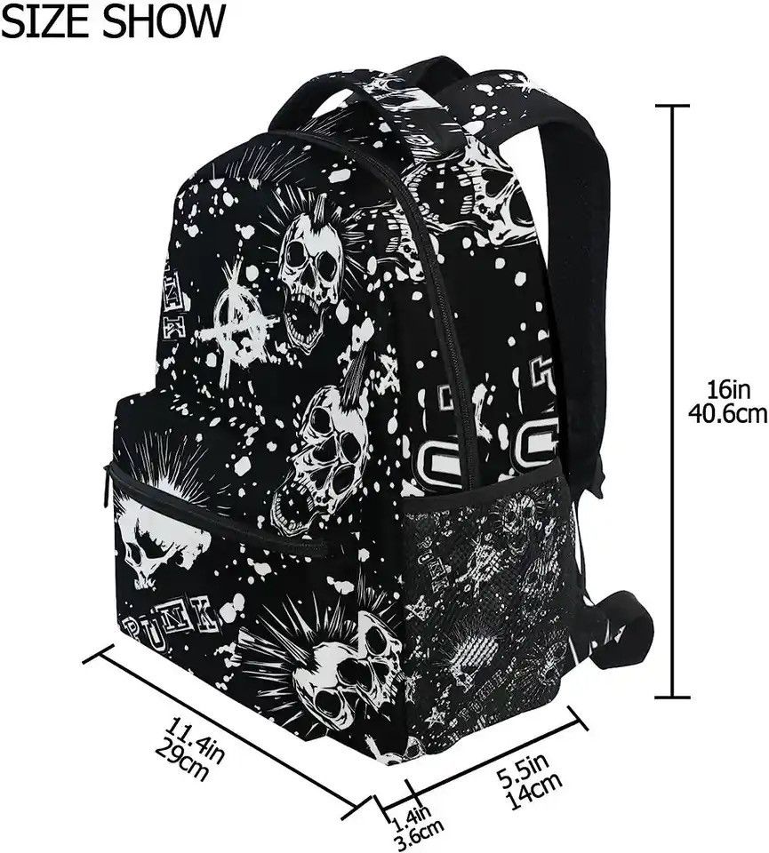 Other White Punk Skull Mohawk Hair Black Vintage Backpack Size ONE SIZE - 3 Thumbnail