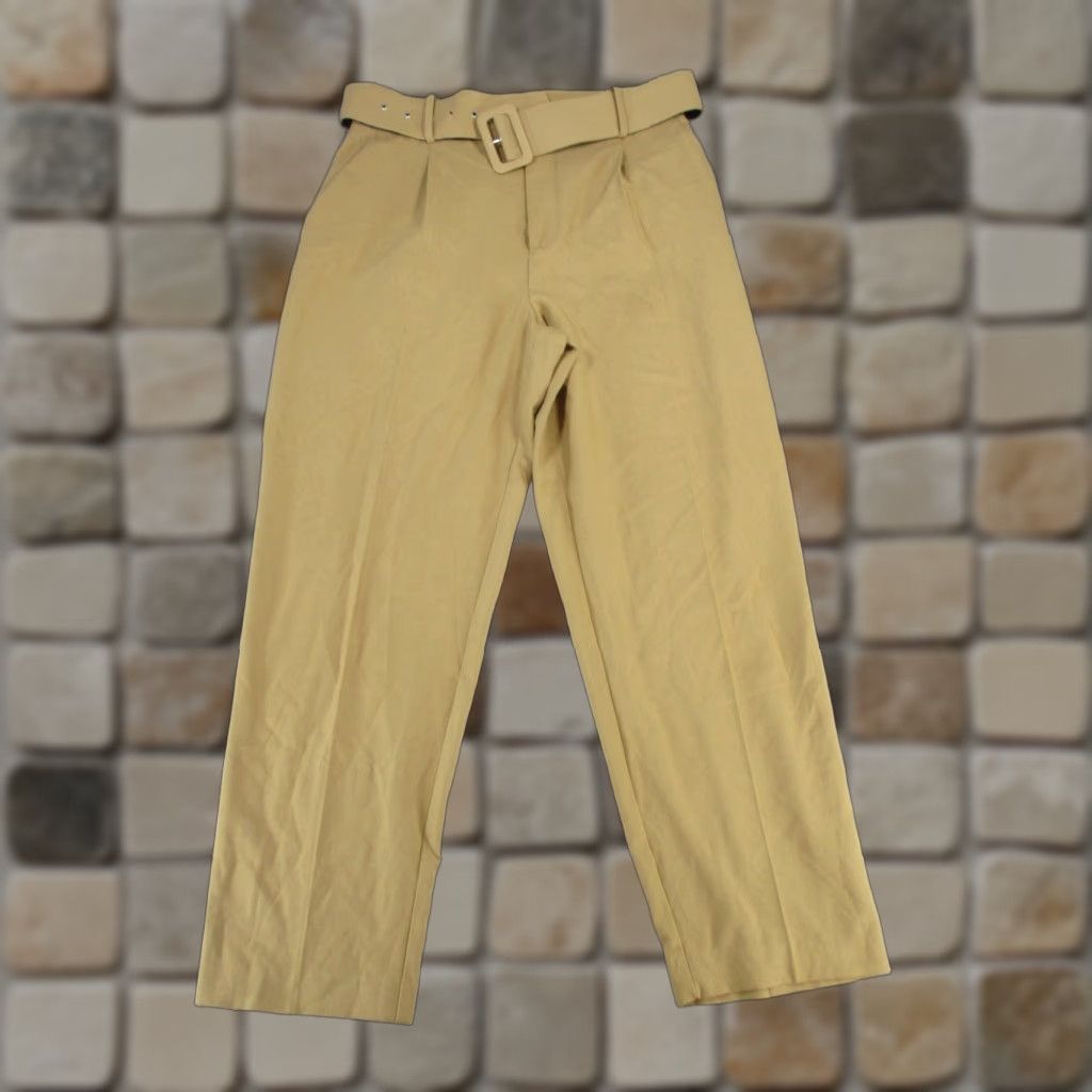 Zara Zara Dress Pants Womens Large Khaki Belted Taper Leg Size 36" / US 14 / IT 50 - 1 Thumbnail
