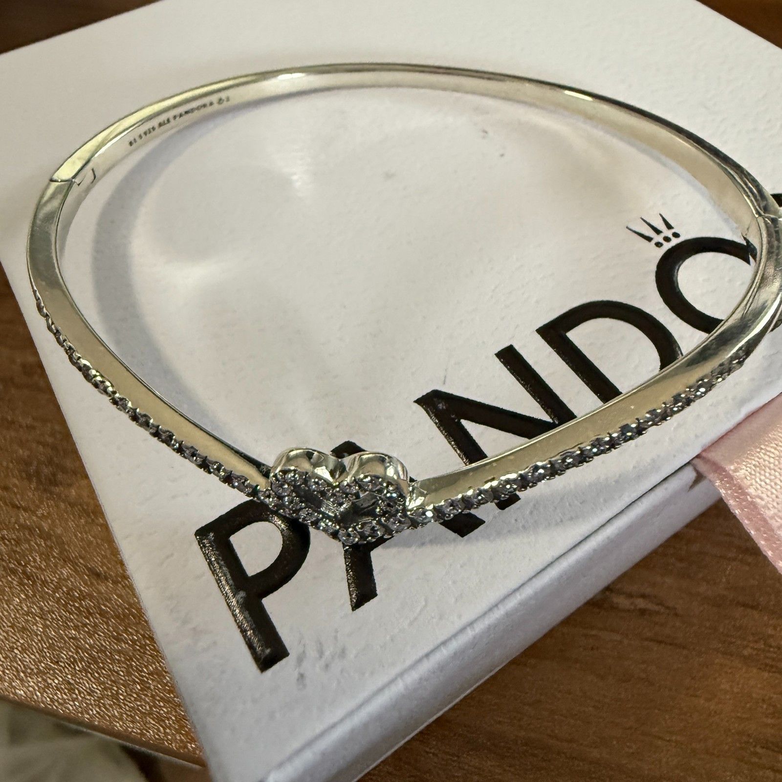 pandora Authentic Pandora Sparkling Heart Sterling Silver Bangle Bra Size ONE SIZE - 6 Thumbnail