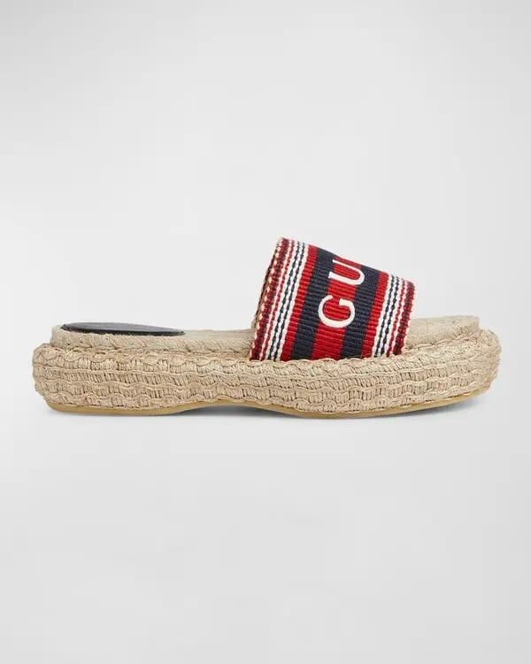 Gucci Logo Web Espadrille Slides SIZE 37