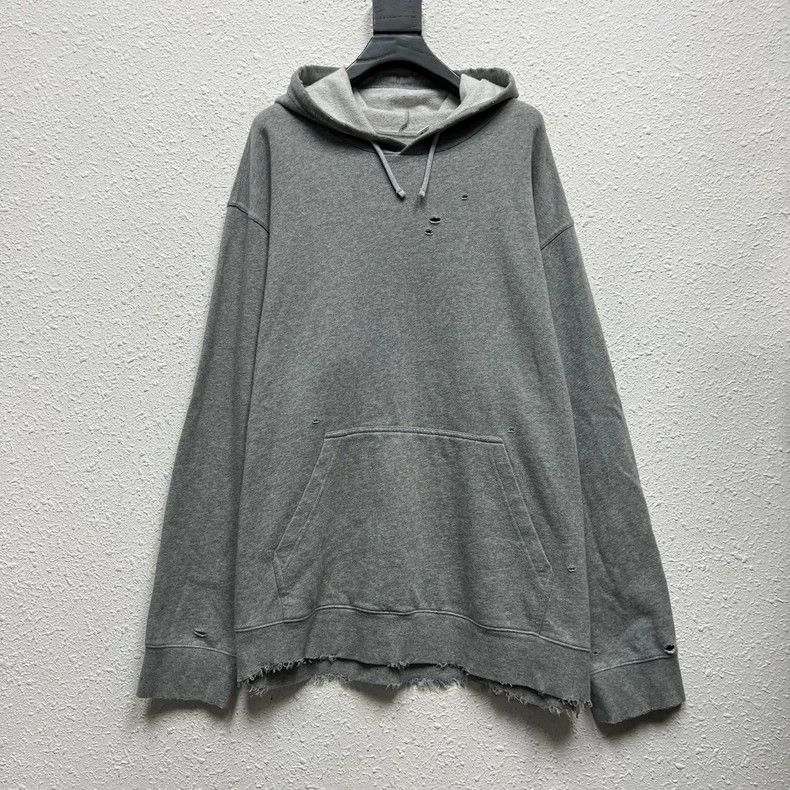 Givenchy Light gray hooded ripped crewneck sweatshirt siz