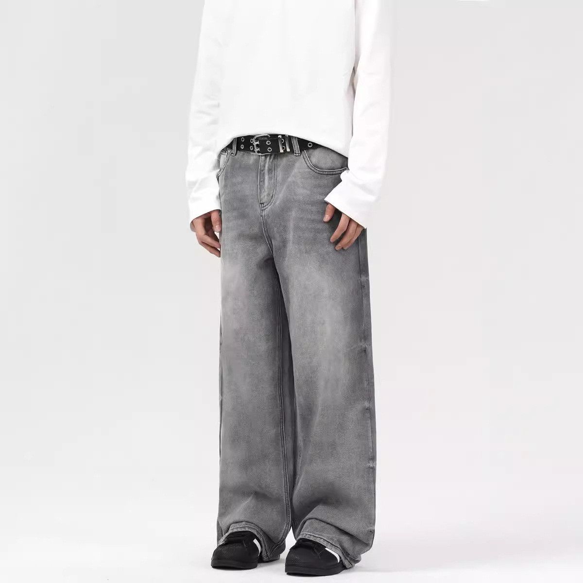 Japanese Brand Men's Baggy Washed Distressed Loose Straight-Leg Flare Jeans Size US 32 / EU 48 - 2 Thumbnail