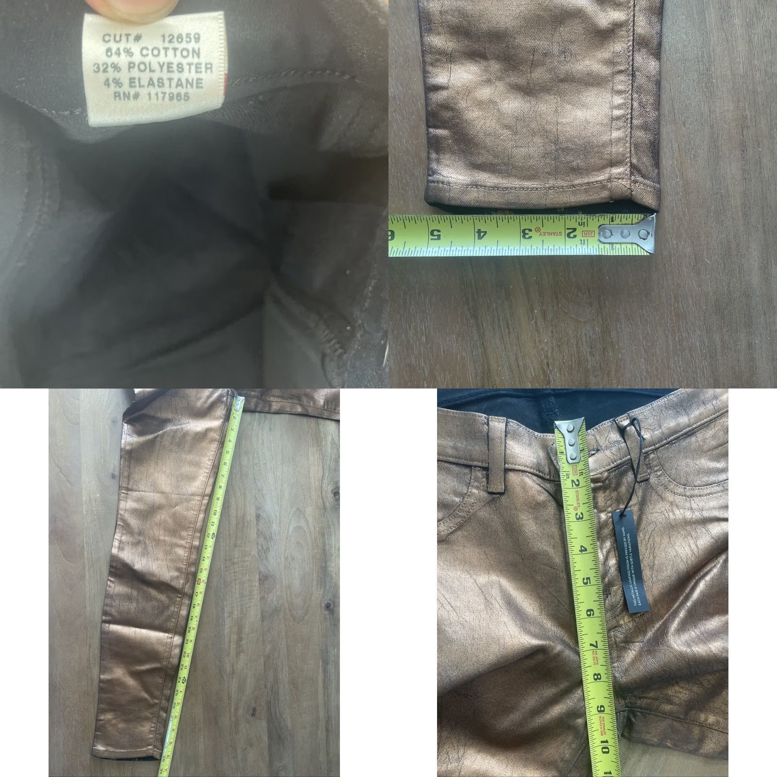 J Brand J Brand Super Skinny Bronze Coated Jeans Women 28 Regular Rise 30x30 Denim Zip Pockets Ankle Rock USA Y2K Breakin’/ Metallic Style Size 28" / US 6 / IT 42 - 8 Thumbnail