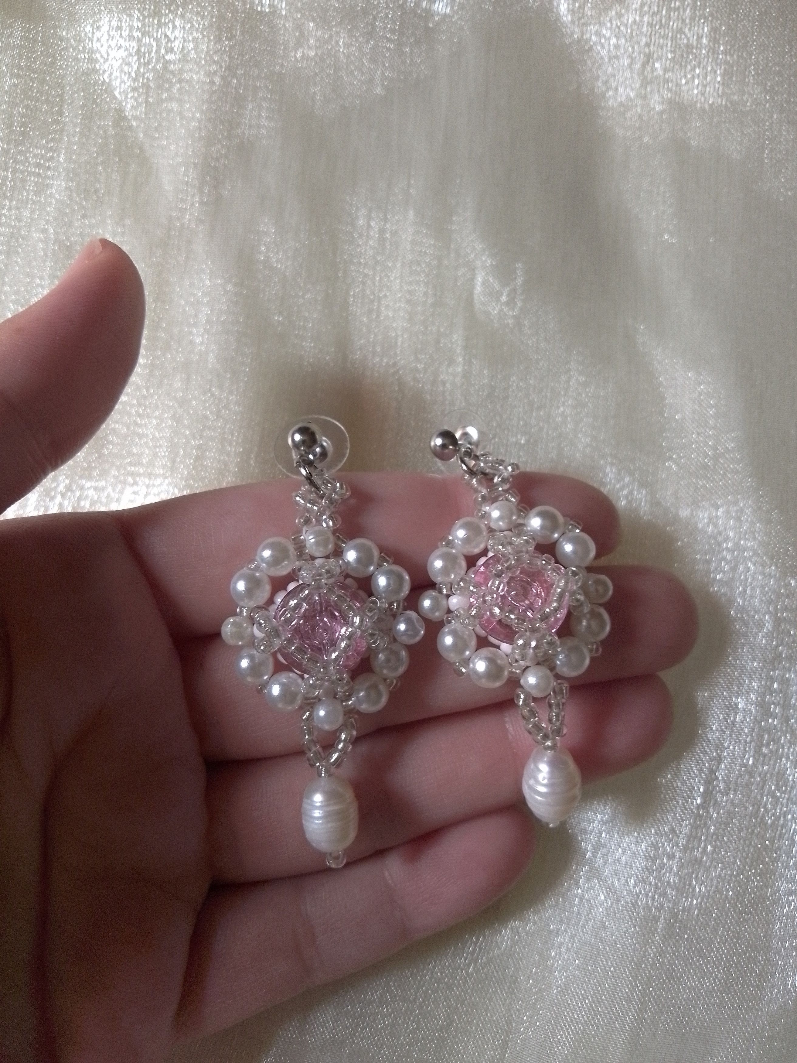 Handmade Jewelery Set Bracelet earrings pink zircons natural pearls Size ONE SIZE - 5 Thumbnail