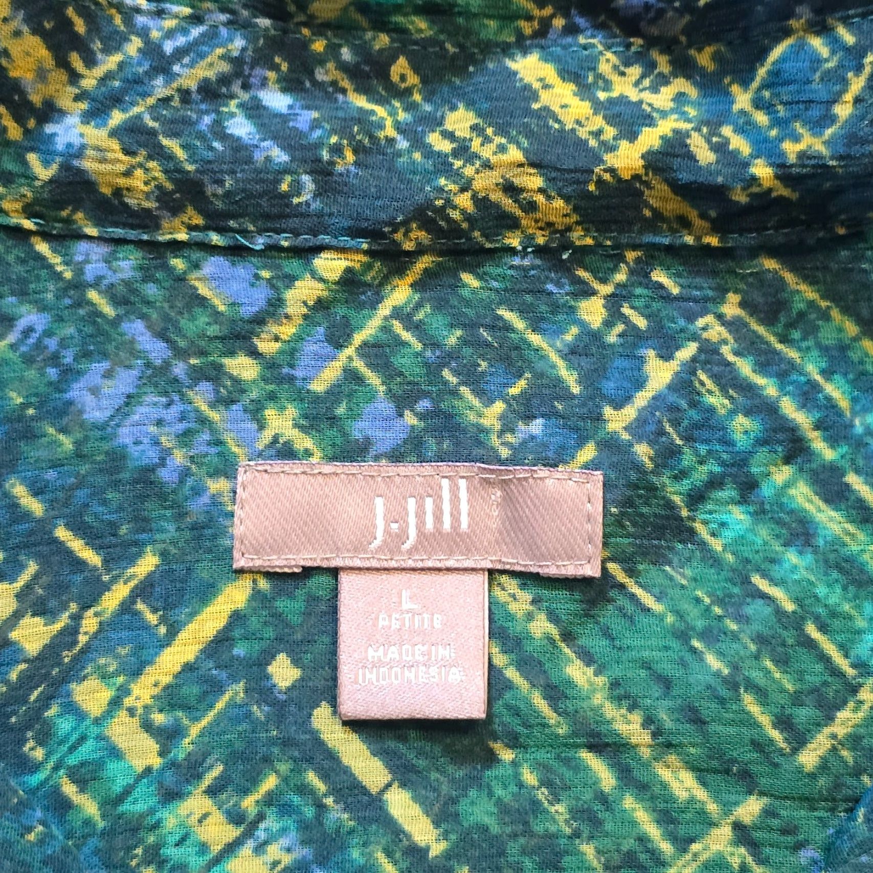 J. Jill J. Jill Top Womens Petite Large Green Plaid Sheer Long Sleeve Button Casual Size L / US 10 / IT 46 - 4 Thumbnail