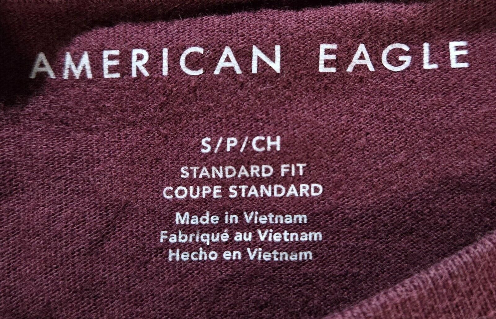 Designer Burgundy American Eagle Standard Fit Long Sleeve TShirt Sz S Size US S / EU 44-46 / 1 - 3 Thumbnail