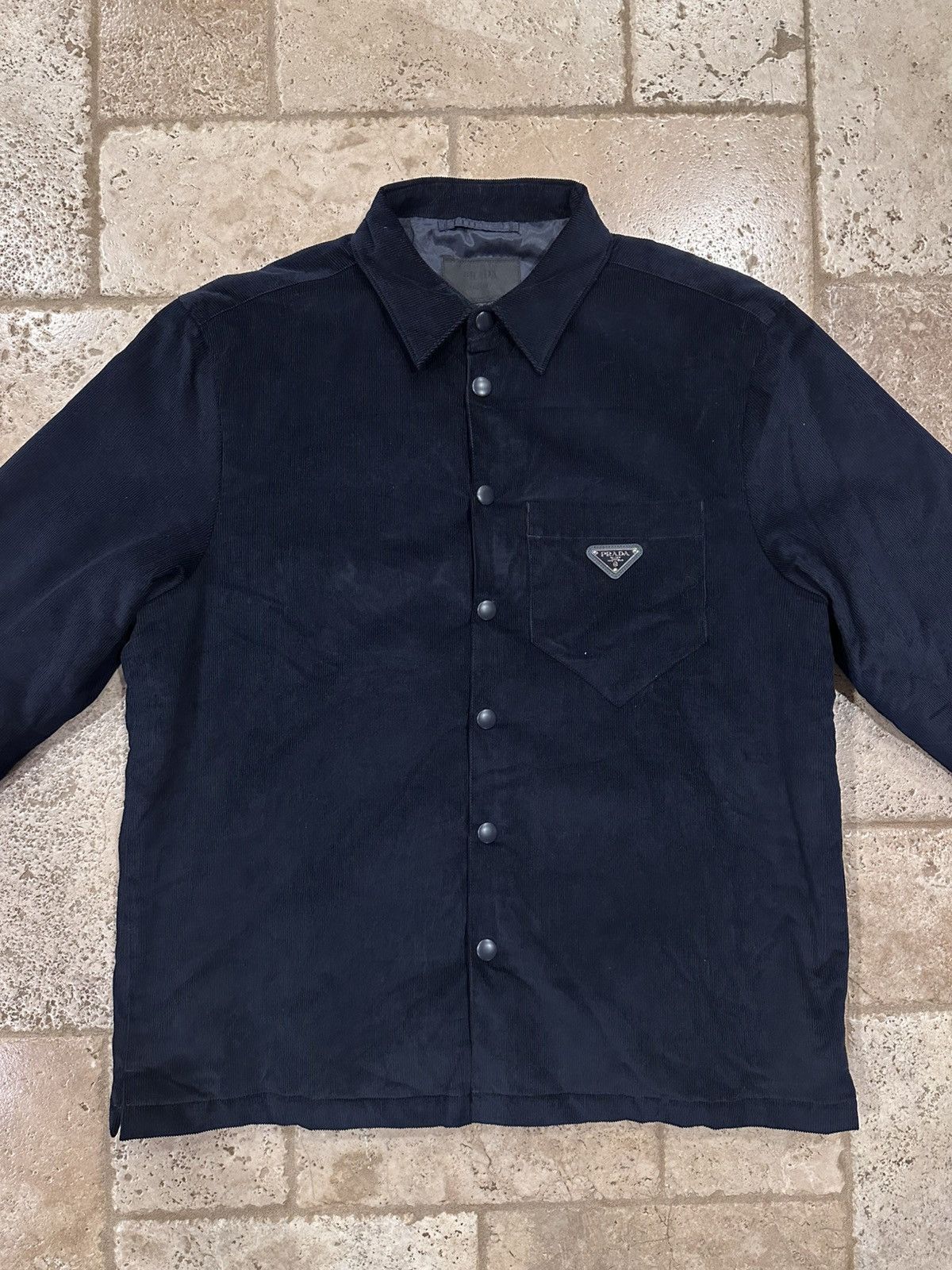 Prada Prada Corduroy Logo Snap Button Up Navy Shirt Jacket Size US L / EU 52-54 / 3 - 6 Thumbnail