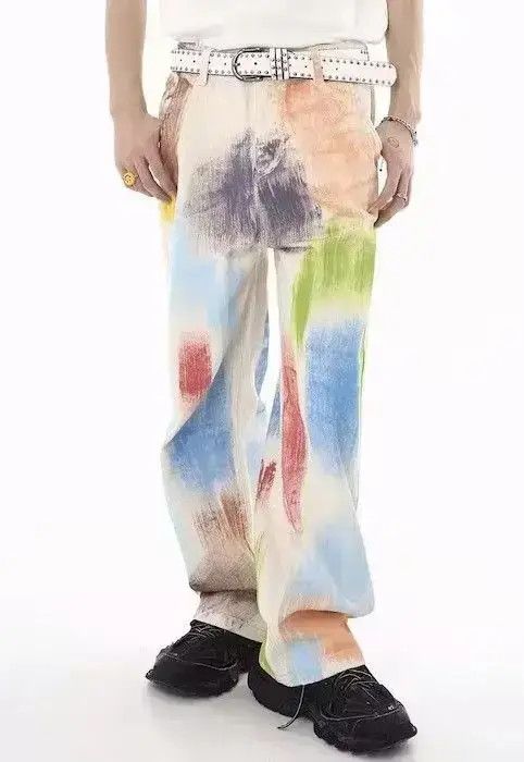 Japanese Brand × Jean Baggy Paint Splatter Tie Dye White Denim Jeans Size US 32 / EU 48 - 1 Thumbnail