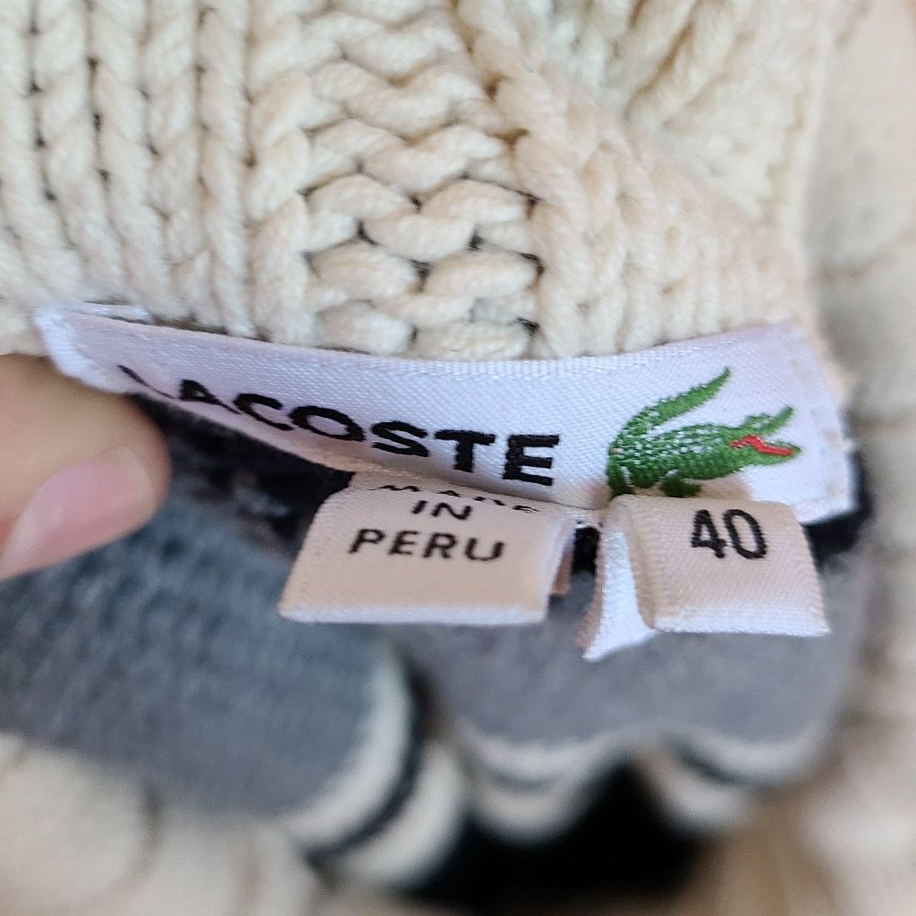 Lacoste vintage 90s Lacoste cream grey blackknit sweater medium Size US M / EU 48-50 / 2 - 4 Thumbnail