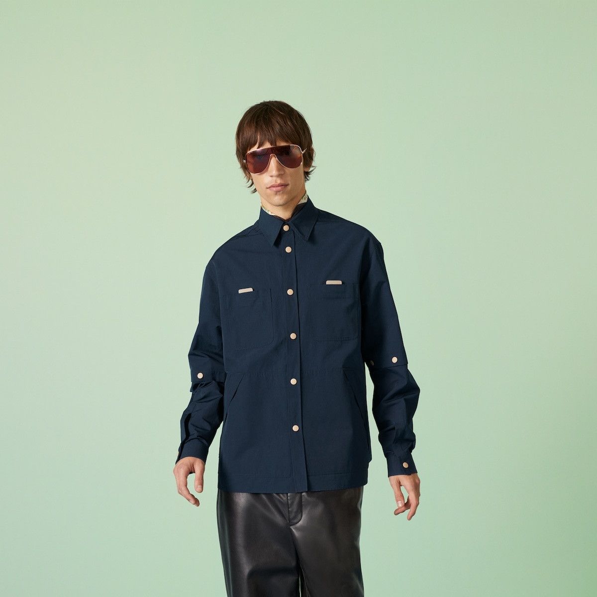 Gucci o1s1wg110225 Cotton Nylon Shirt With Embroidery in Navy Blue Size US M / EU 48-50 / 2 - 6 Thumbnail
