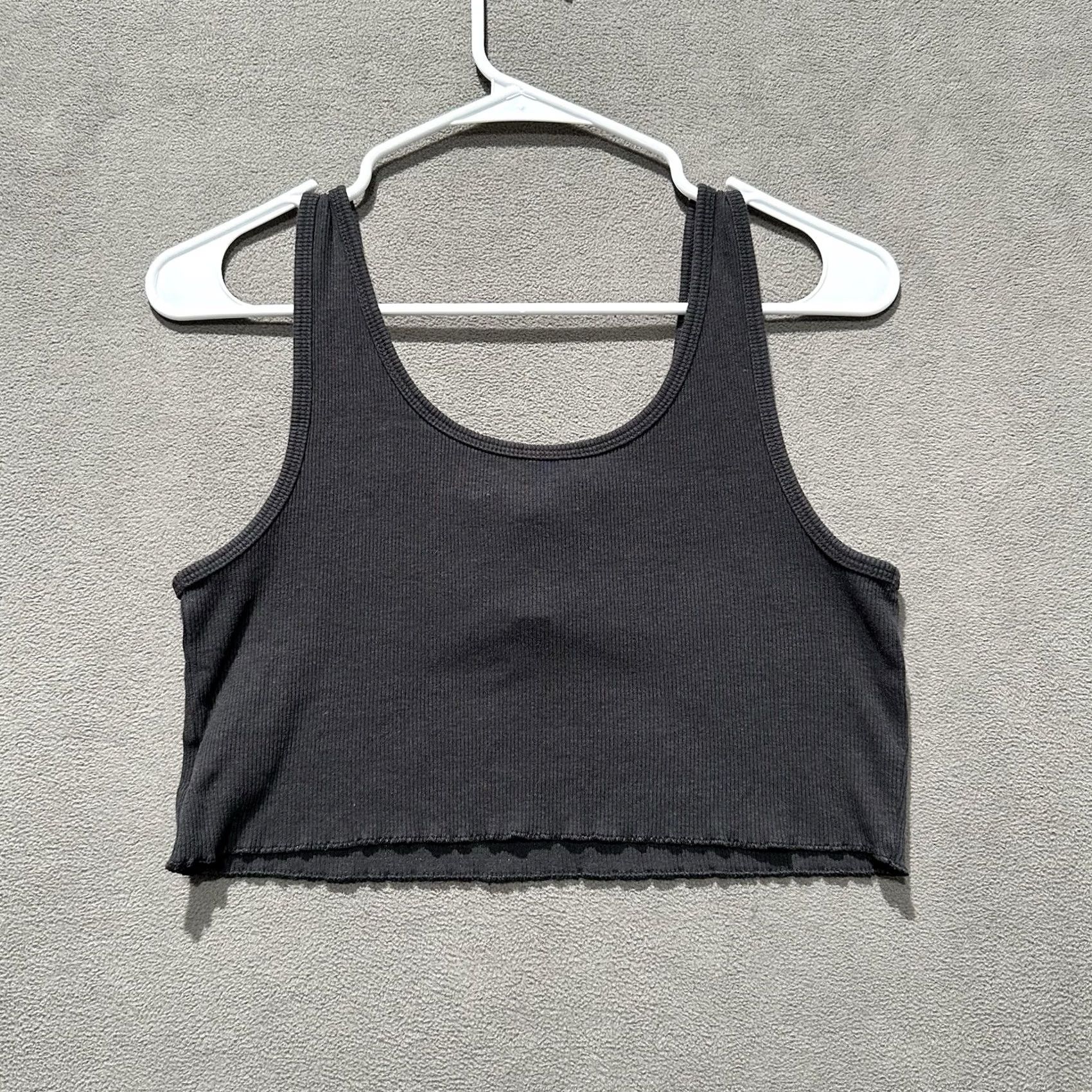 American Eagle Outfitters American Eagle Tank Top Womens M Gray Cropped Henley Cami Lettuce Edge Size M / US 6-8 / IT 42-44 - 2 Thumbnail