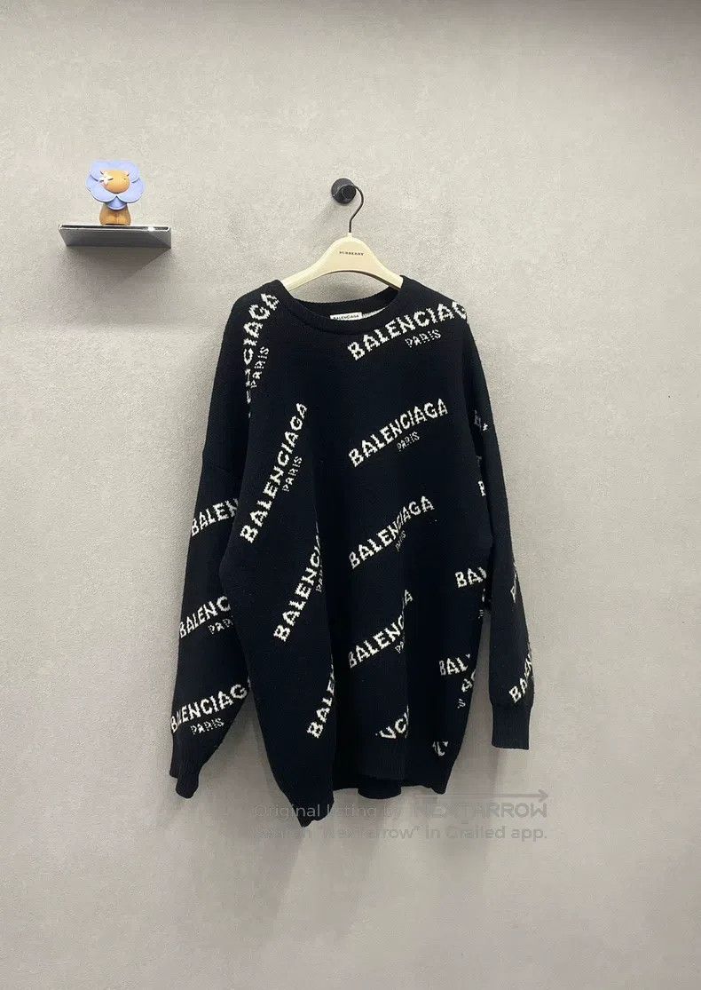 Balenciaga Balenciaga Black All-over Logo Sweater Size XS / US 0-2 / IT 36-38 - 3 Thumbnail