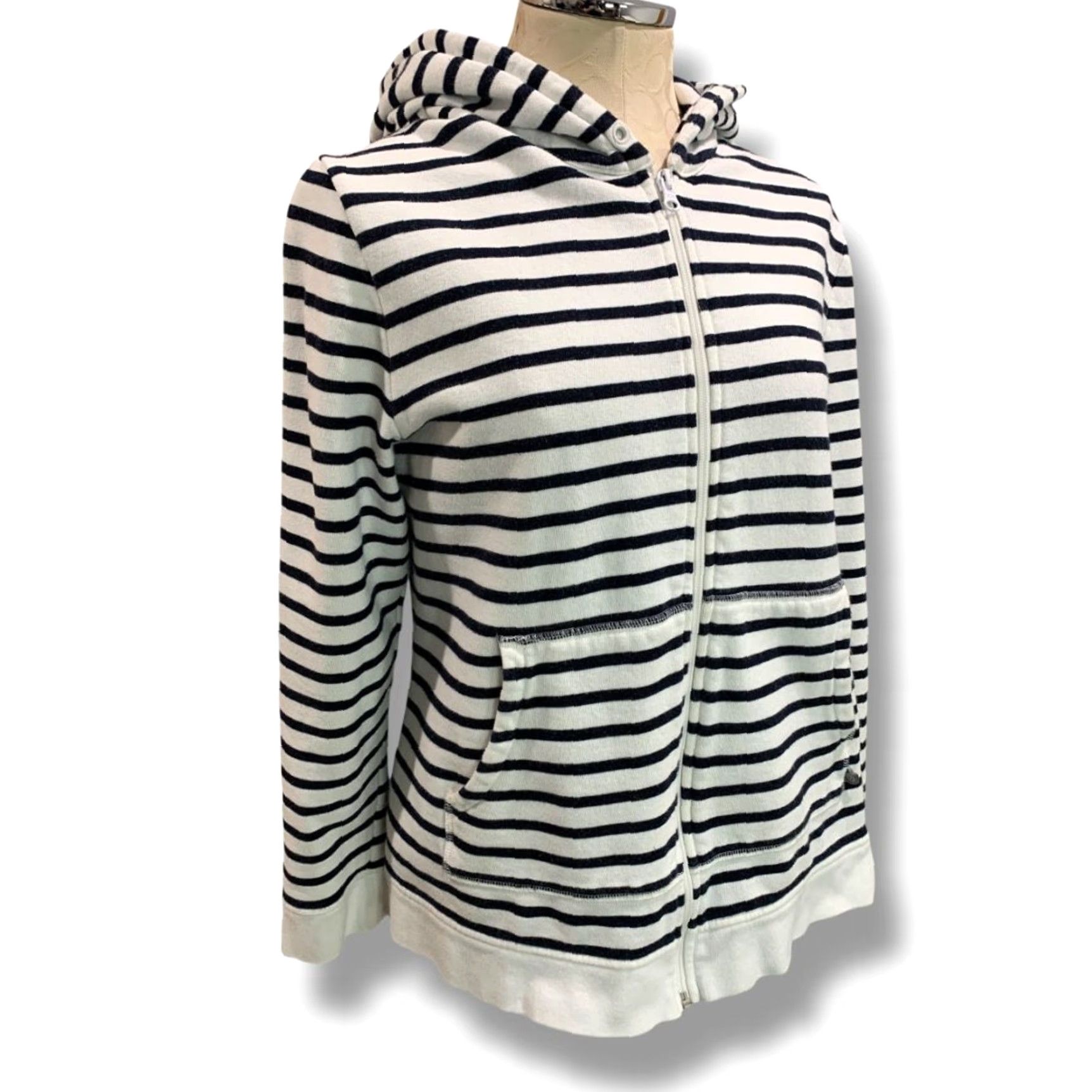 Talbots VINTAGE XL Talbots Zip Up Hoodie Sweatshirt Womens Navy Blue White Stripe Sweatshirt (Plus) Hoodie Size XL / US 12-14 / IT 48-50 - 2 Thumbnail