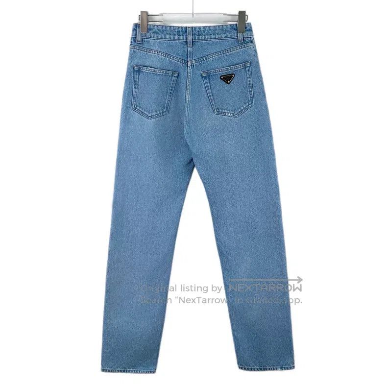 Prada Prada Blue triangle cotton casual denim trousers Size 28" / US 6 / IT 42 - 2 Thumbnail