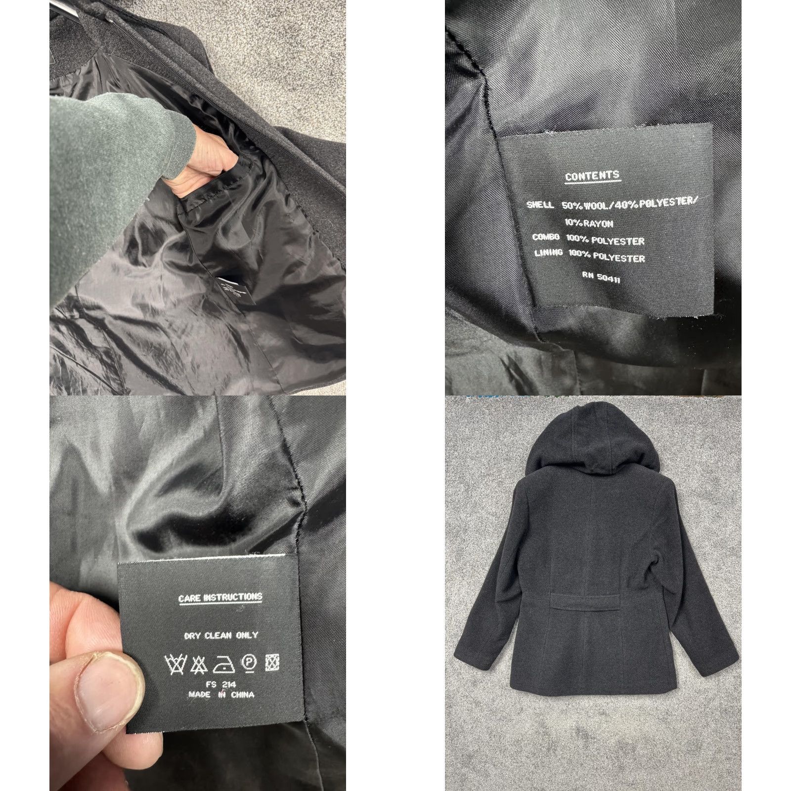 Vintage Fleet Street Ltd Coat Womens Small Gray Wool Blend Hooded Full Zip Lined Classic Size S / US 4 / IT 40 - 8 Thumbnail