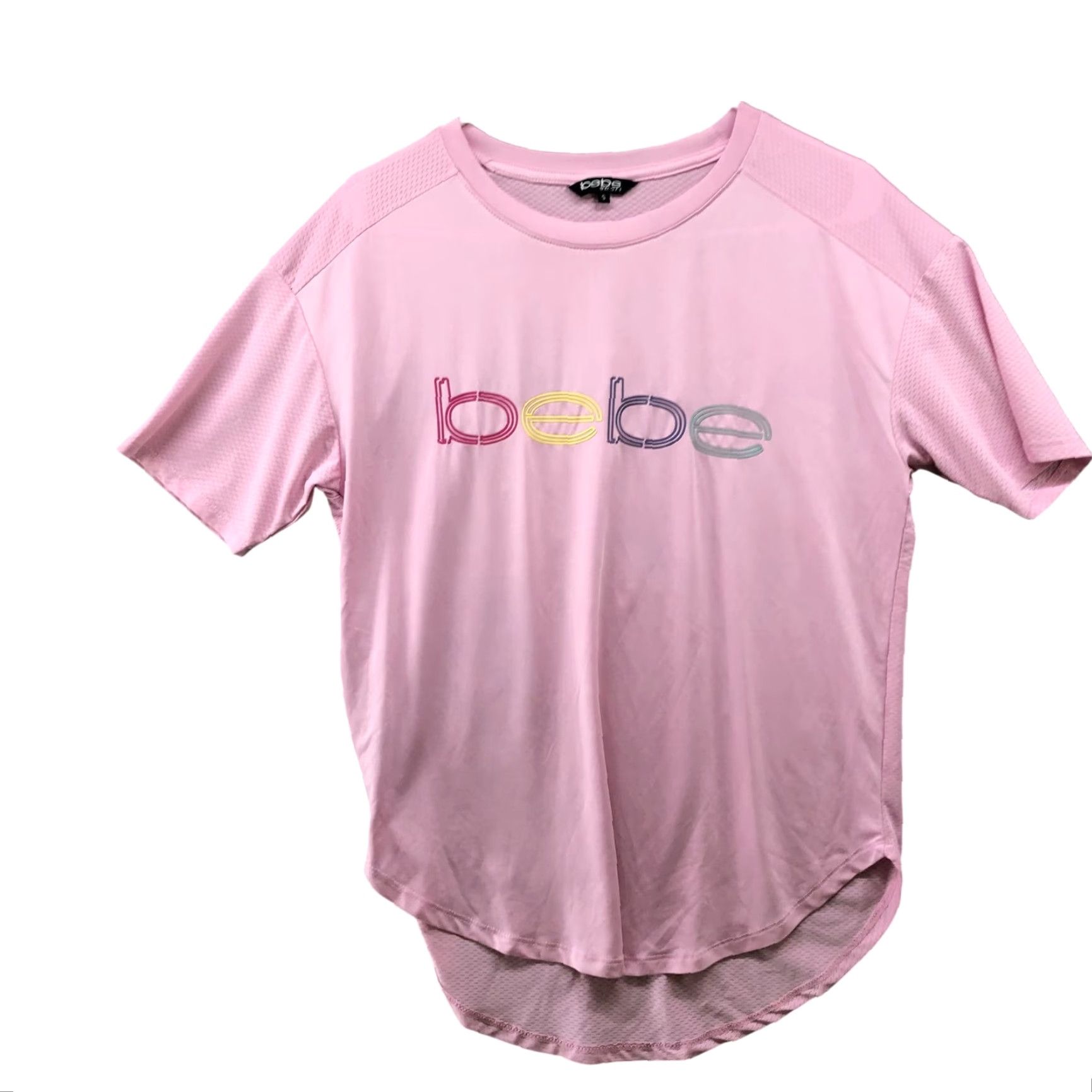 Bebe Bebe Sport Active T Shirt Womens S Oversized Short Sleeve Pink Logo Ventilated Size S / US 4 / IT 40 - 2 Thumbnail