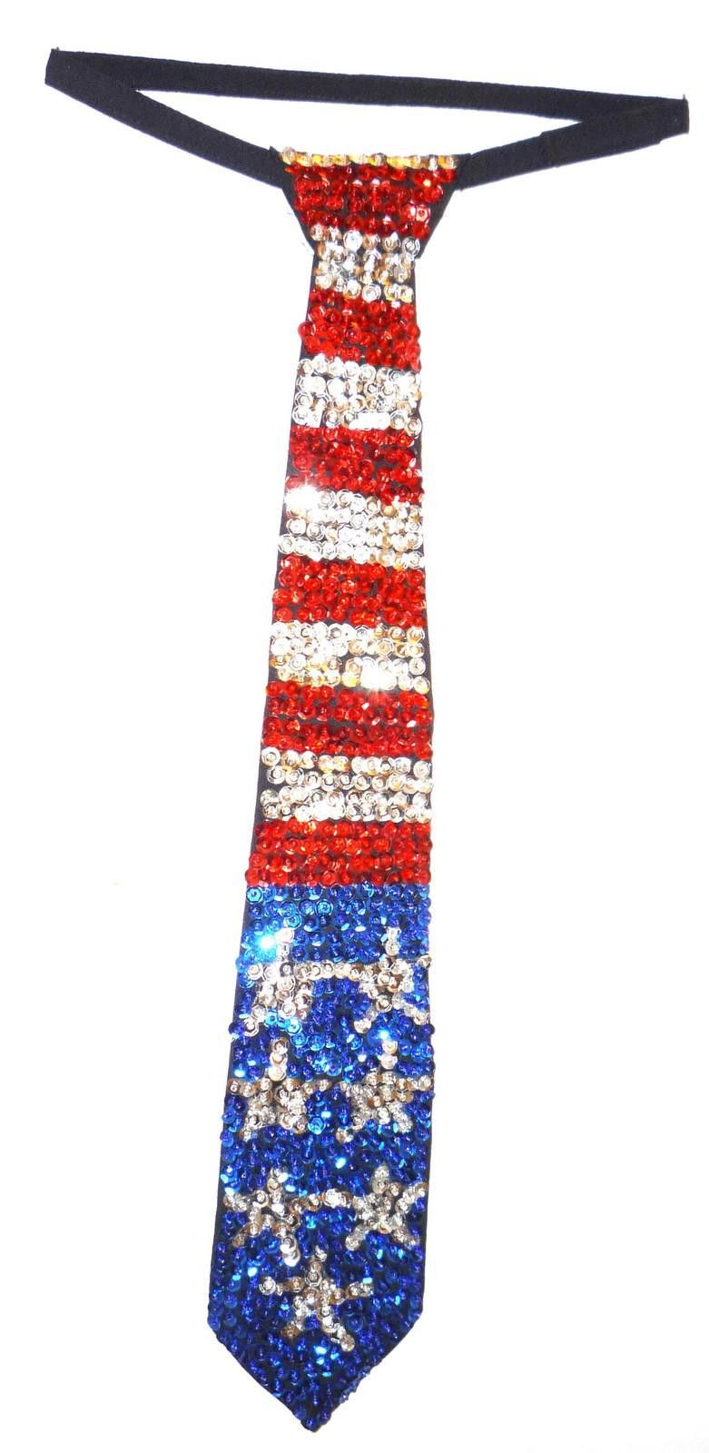 Designer Sequin Neck Tie USA STARS & SRIPES #160 Adult Unisex Size ONE SIZE - 1 Preview
