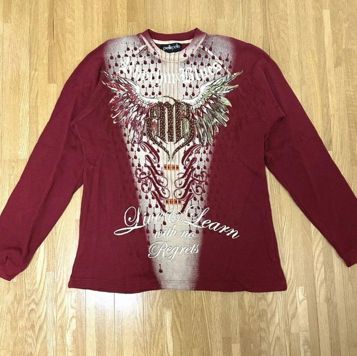 Pelle Pelle × Vintage 90s PELLE PELLE Studs Thermal long Sleeve Tee Size US L / EU 52-54 / 3 - 1 Thumbnail