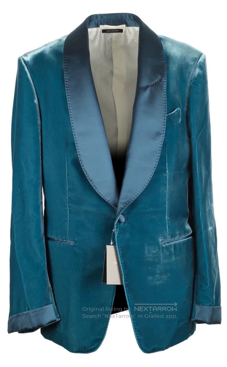Tom Ford Tom Ford Classic Shelton shawl collar velvet blue-green ev Size 52R - 2 Thumbnail