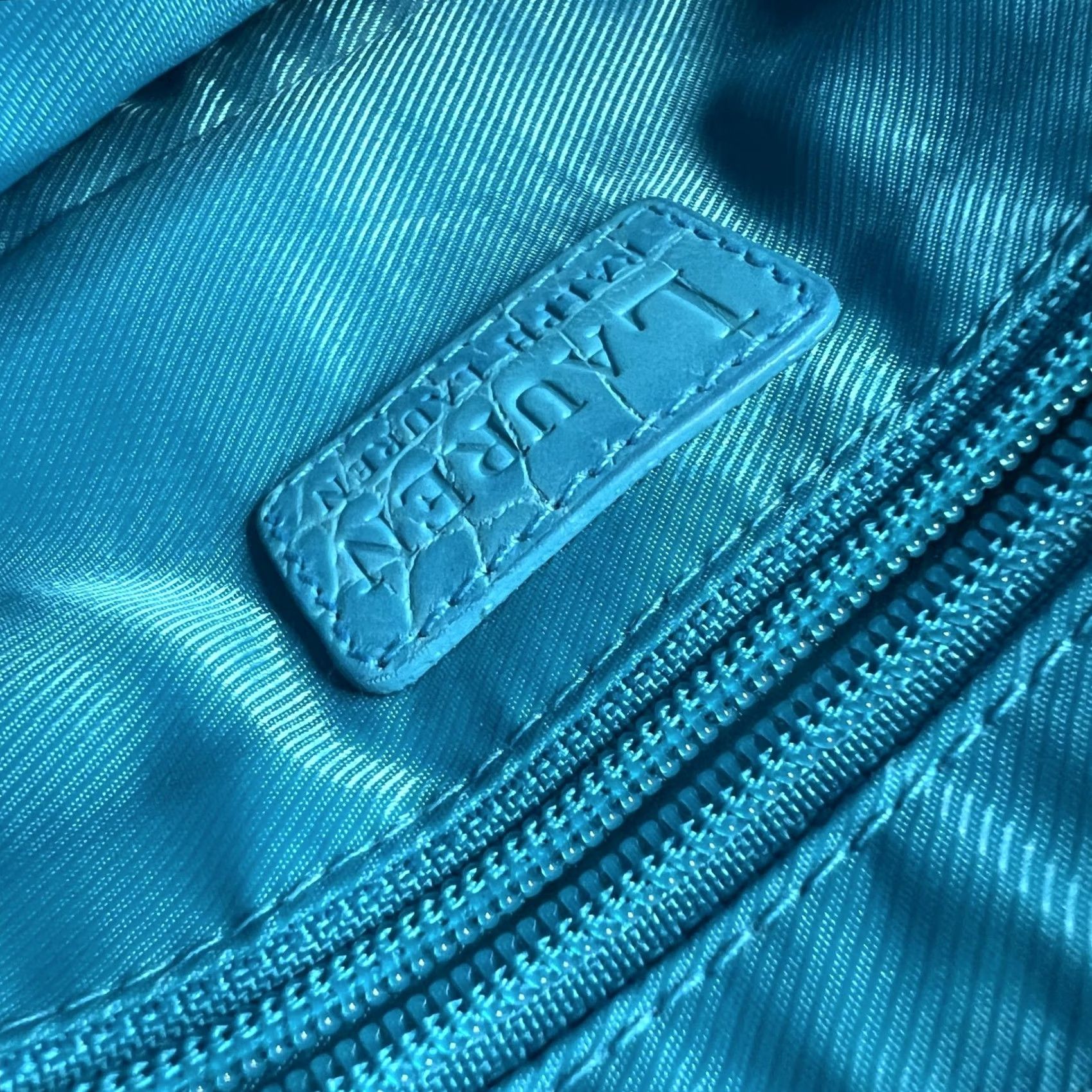 Ralph Lauren VINTAGE Lauren Ralph Lauren Shoulder Bag Womens Small Blue Canvas Croc Faux Leather Zip Size ONE SIZE - 6 Thumbnail